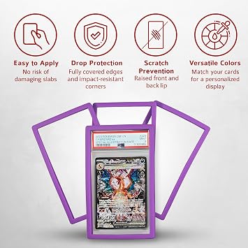 PSA Slab Bumper 3 Pack - Secure Fit, Won't Slip Off PSA Slab Protector, Easy On/Off TPU Edge Protection, Guard for Slabs, Standard Case Fit, Graded Card Guard - Purple