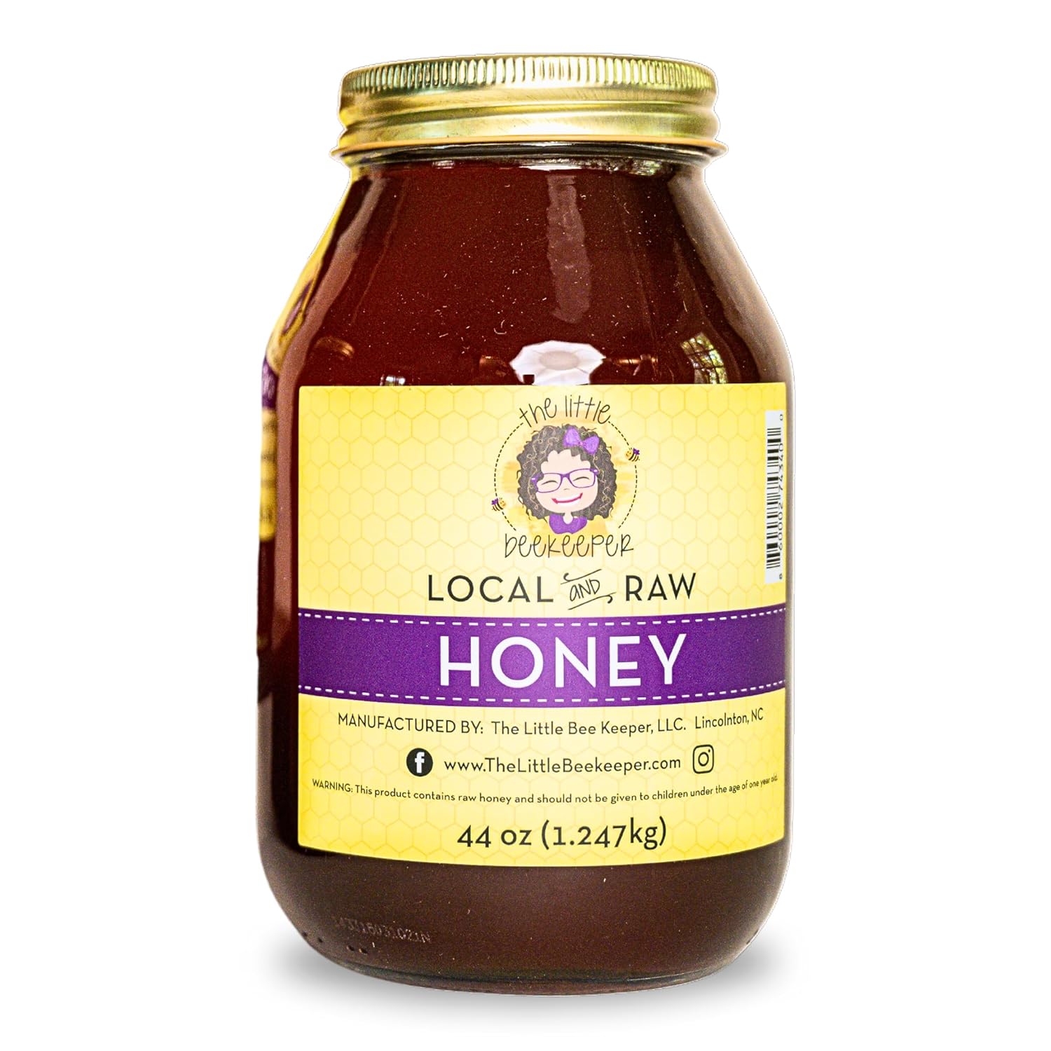 The Little Beekeeper Wildflower Honey | 100% Raw & Unfiltered | Local North Carolina Honey | Natural Sweetener | 44oz Glass Jar