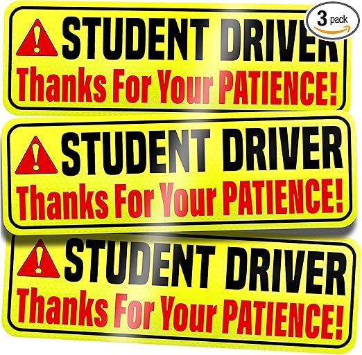 Student Driver Magnet for Car - Extra Strong Hold - 9.72" by 3.24" - 3 Pack - Essential Magnetic New Driver Sticker Signs - Remind Others to Please Be Patient - Bright & Reflective Sign for Rookies