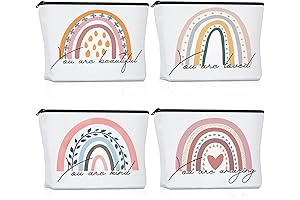 4 Pcs Rainbow Teacher Makeup Bag - "You Are Beautiful, Kind, Loved" Inspirational Cosmetic Bags