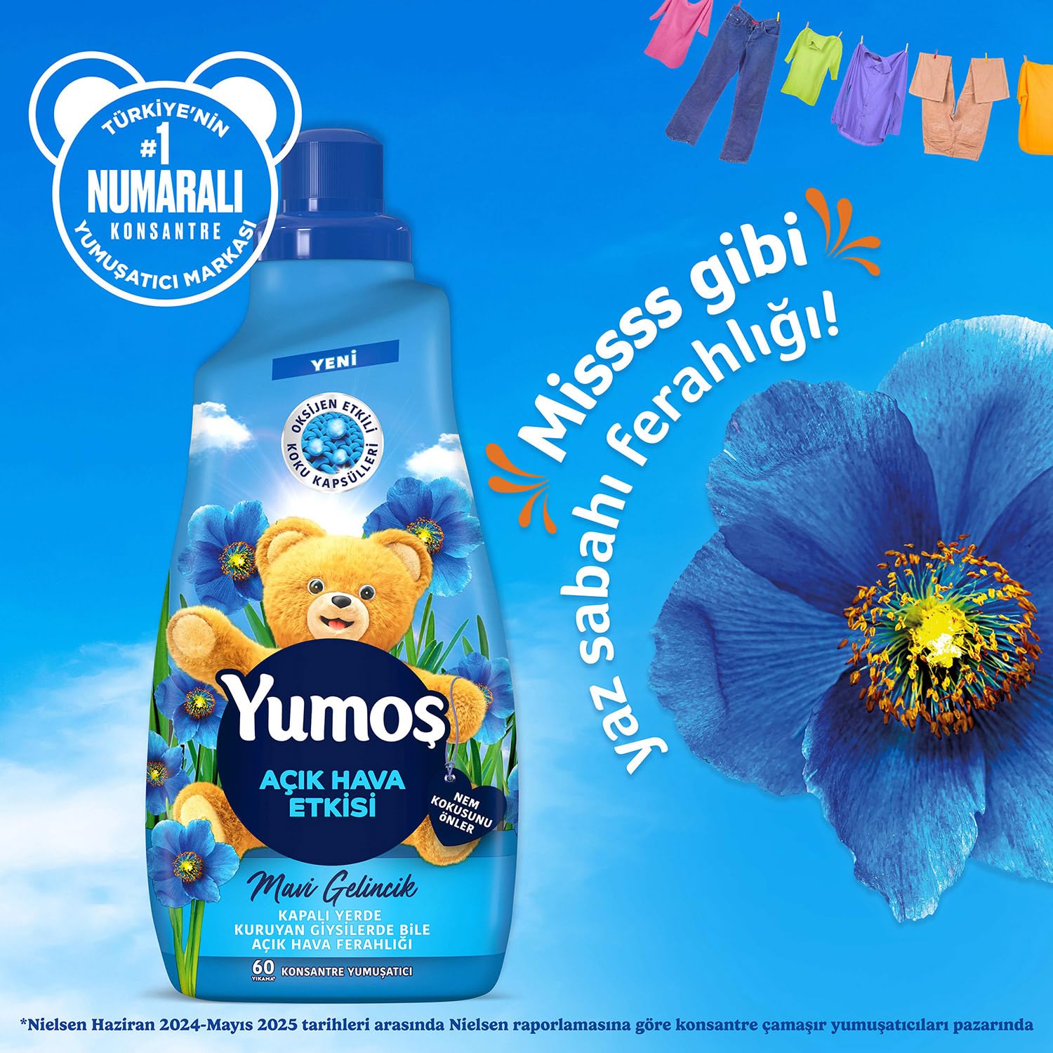 Yumoş Açık Hava Etkisi Konsantre Çamaşır Yumuşatıcısı Mavi Gelincik 1440 Ml 60 Yıkama