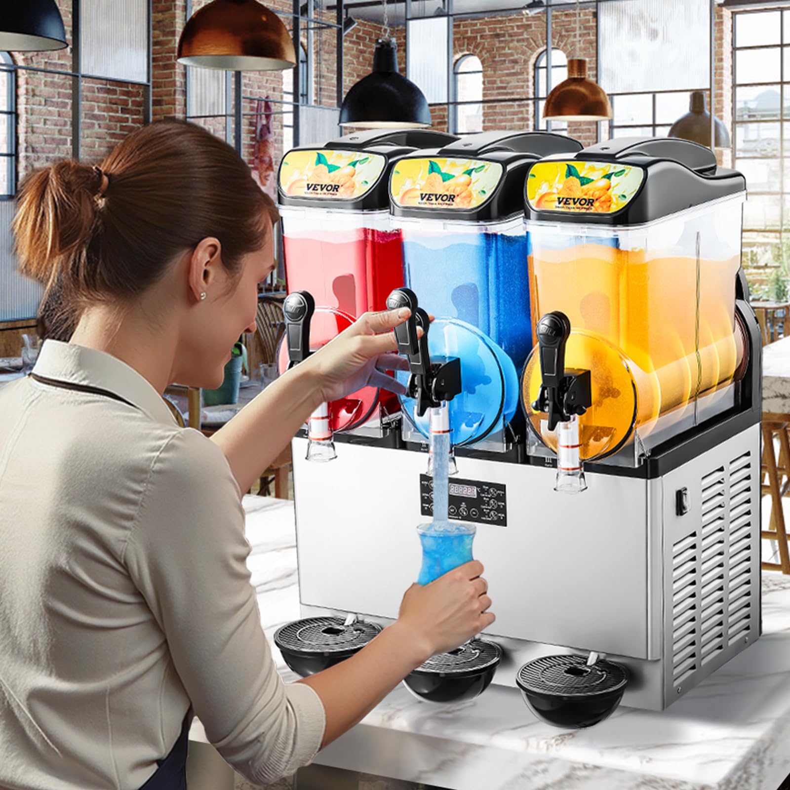VEVOR Macchina per Bevande Ghiacciate Commerciale, Macchina per Granita Slushy a Triplo Serbatoio 15 Litri x 3 per Frullati in Acciaio Inox da Ristoranti, Bar, Caffetterie