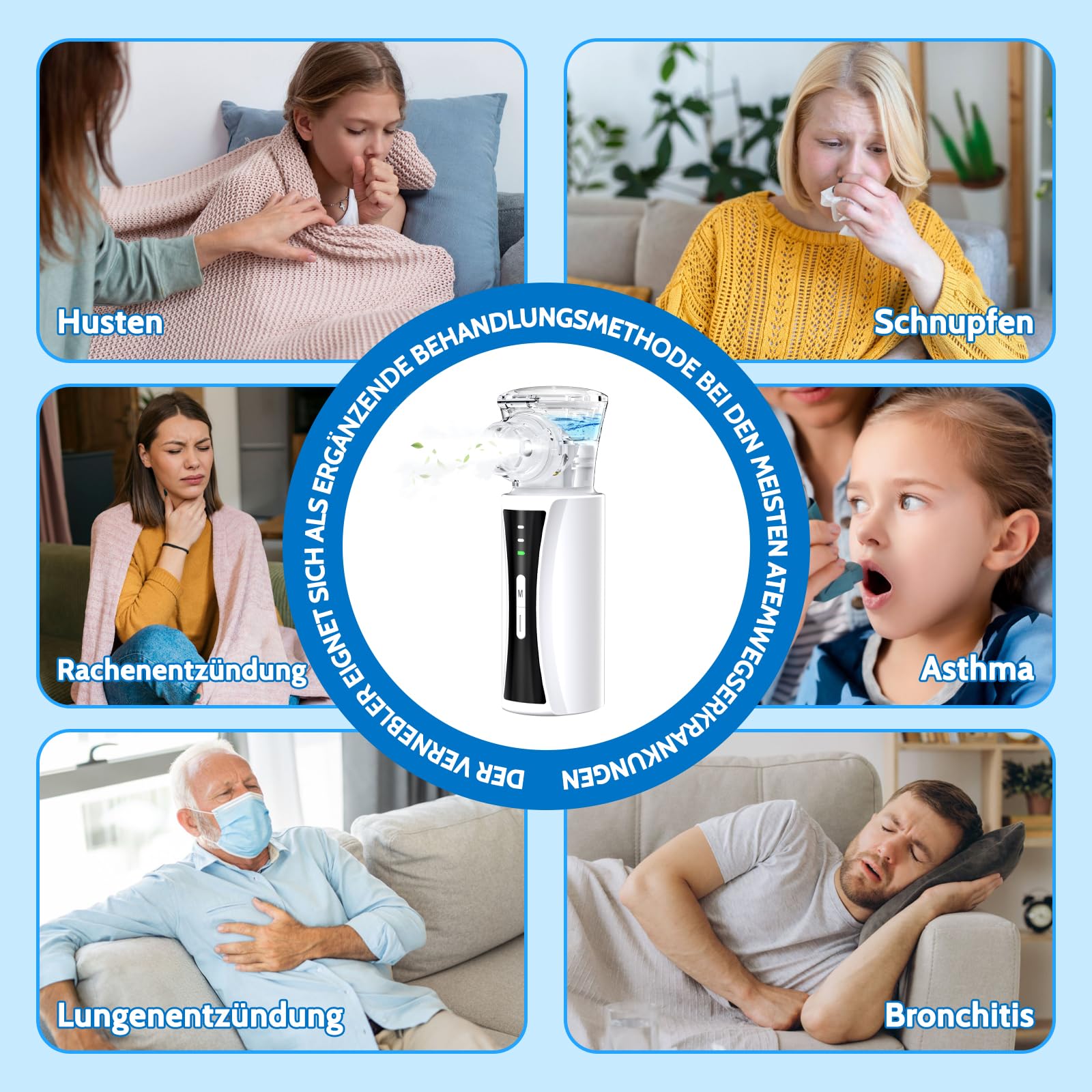 Cichy nebulizator dla całej rodziny Idealny do domu i w podróży | Miękka, wygodna konstrukcja z maskami dla dorosłych i dzieci
