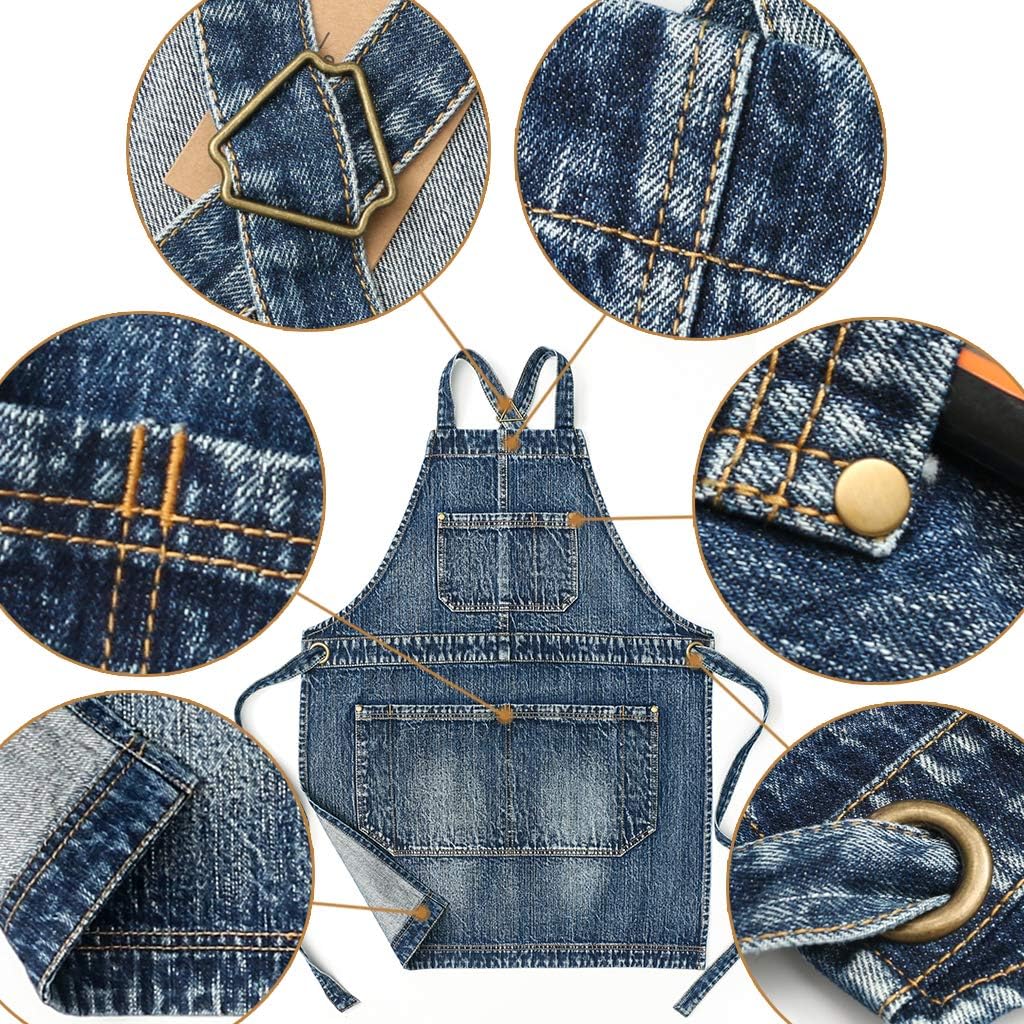 Jeanerlor Cotton Work Apron with Pockets for Women and Men Cross Straps & Adjustable S to XXXL 2 Size