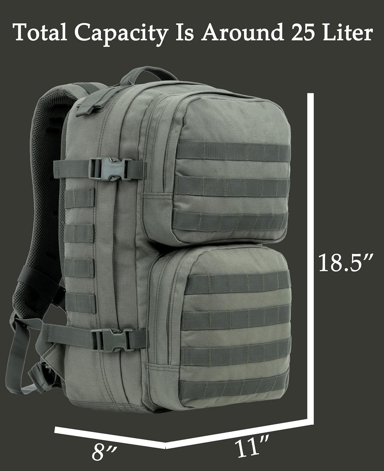 Tactical Backpack Military Survival Pack EDC Daypack Bag MOLLE for Camping Hiking Hunting Bugout Travel 25L - Image 2