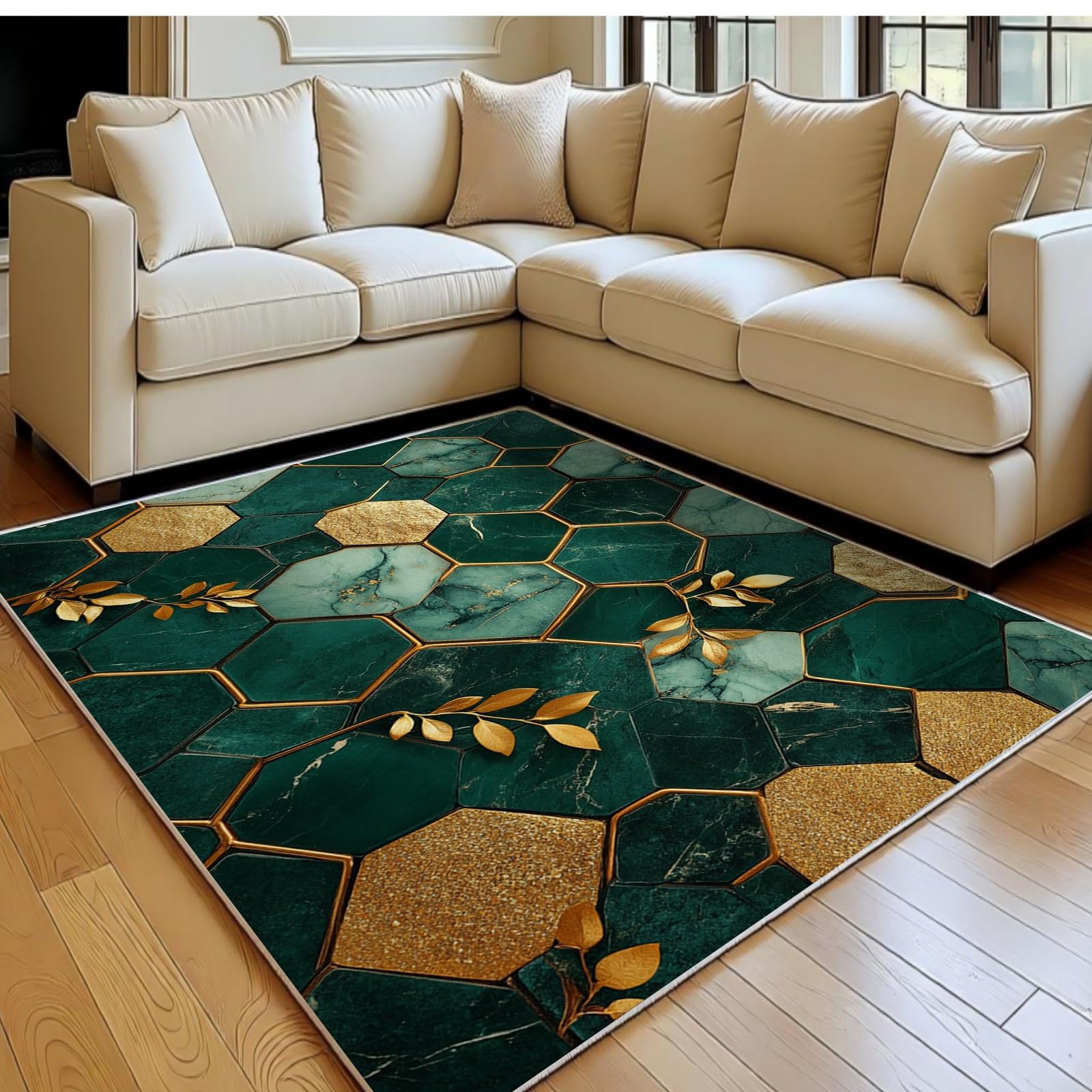Tapis salon 120 x 180 cm marbre vert flanelle pour entrée et balcon