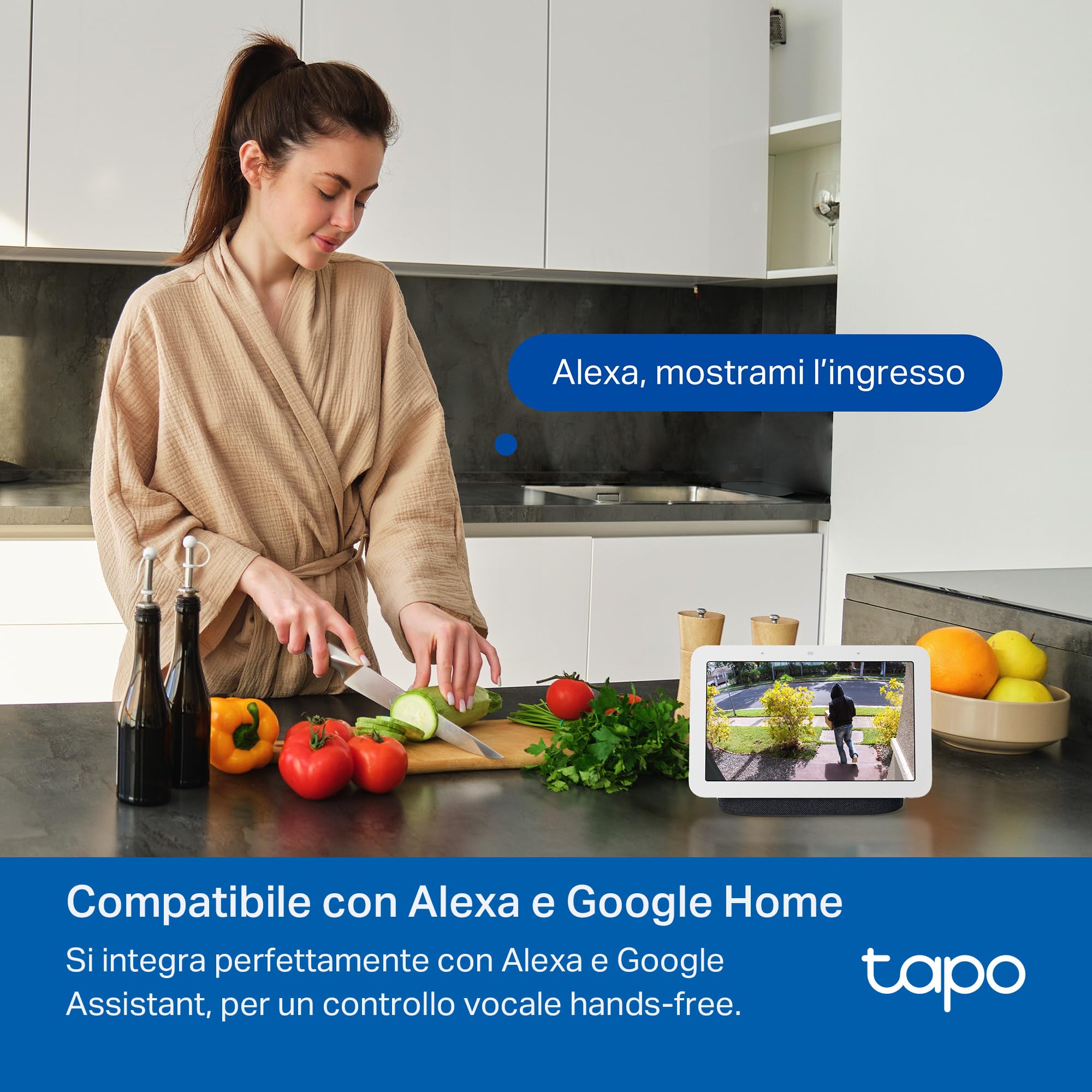 Tapo D210 Videocitofono 2K 3MP, Visione Notturna a Colori, Campo Visivo Etra-Largo, Rilevamenti Smart AI, Audio Bidirezionale, Comunicazione Diretta da APP, Batteria Dura 6 Mesi, Antifurto, IP65