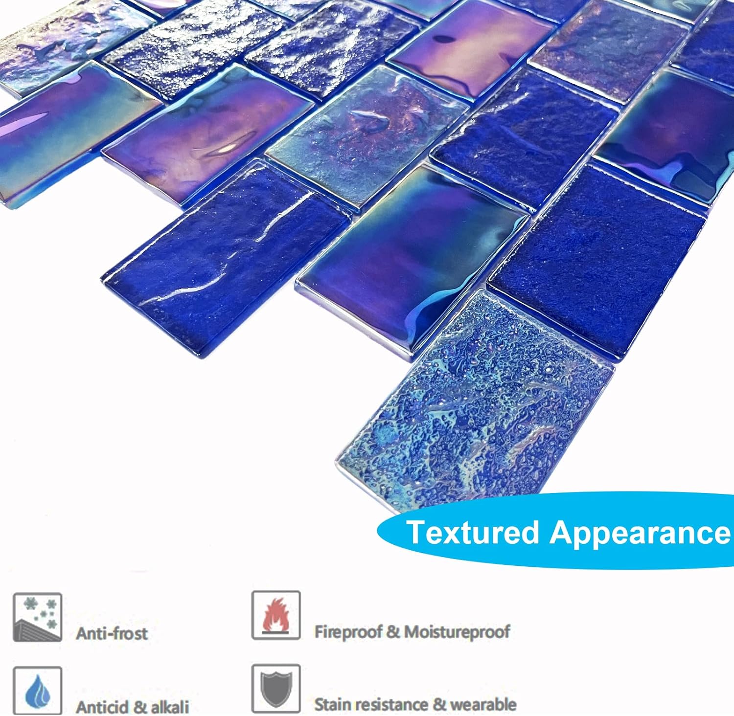 LSDECO 5 Sheets Glass Tile Mosaic Tiles Pool Tile Backsplash for Kitchen Bathroom Shower Tile (Cobalt Blue, 5 Sq.Ft)