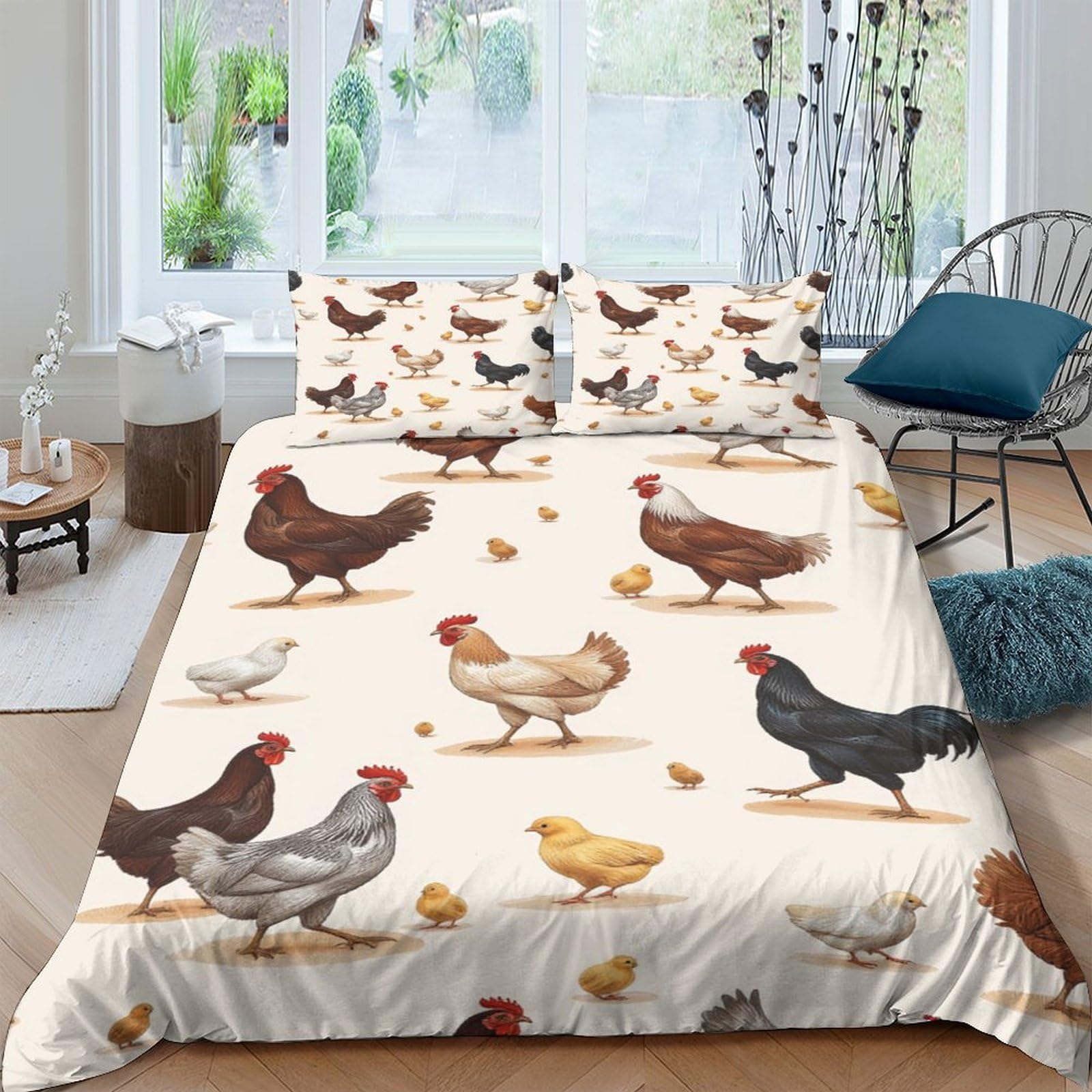 Ctjqhvkz Style-6 3D Printed Chicken Hen Fitted Sheet Microfiber Soft Farm Animal Mattress Cover For Bedroom Dorm Mattress Protection Decor Single（135X200cm）