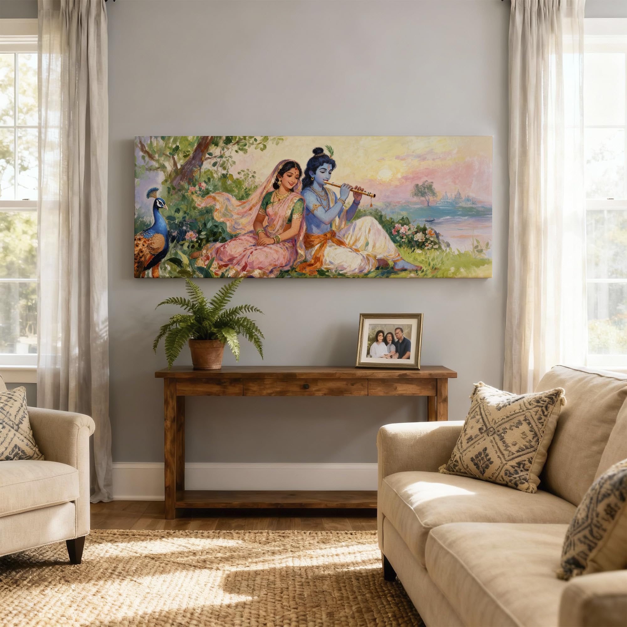 SoulAbiti Divine Radha Krishna Unframed 36x14 inches Rolled Canvas Wall Expressionism Art UV Print Painting for Living Room, Bedroom & Office Decor Premium Gloss Vivid Fade-Resistant Print 3