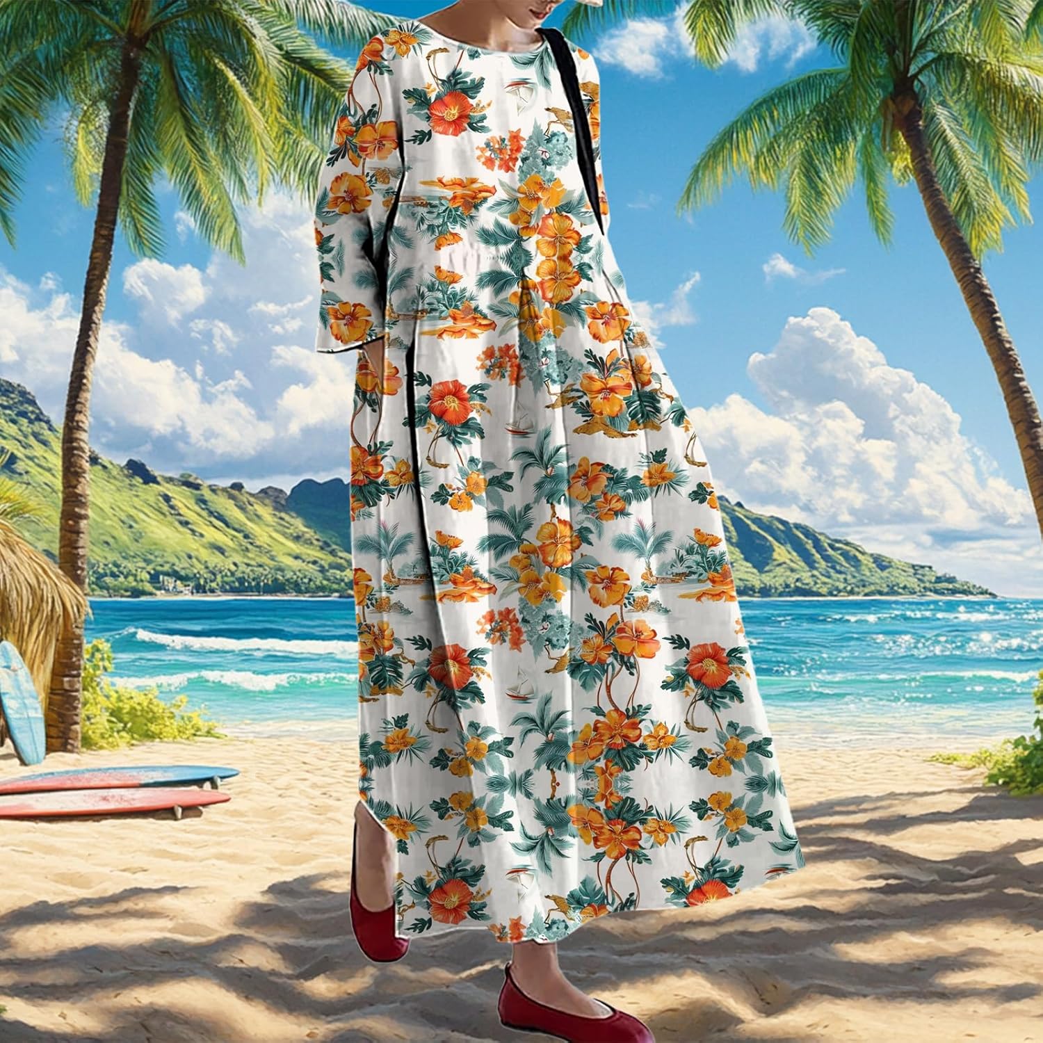 Ethnic Dress for Women Paisley Floral Long Sleeve Pullover Empire Waist Loose Fit 2025 Spring Novelty Maxi Dress - Image 2