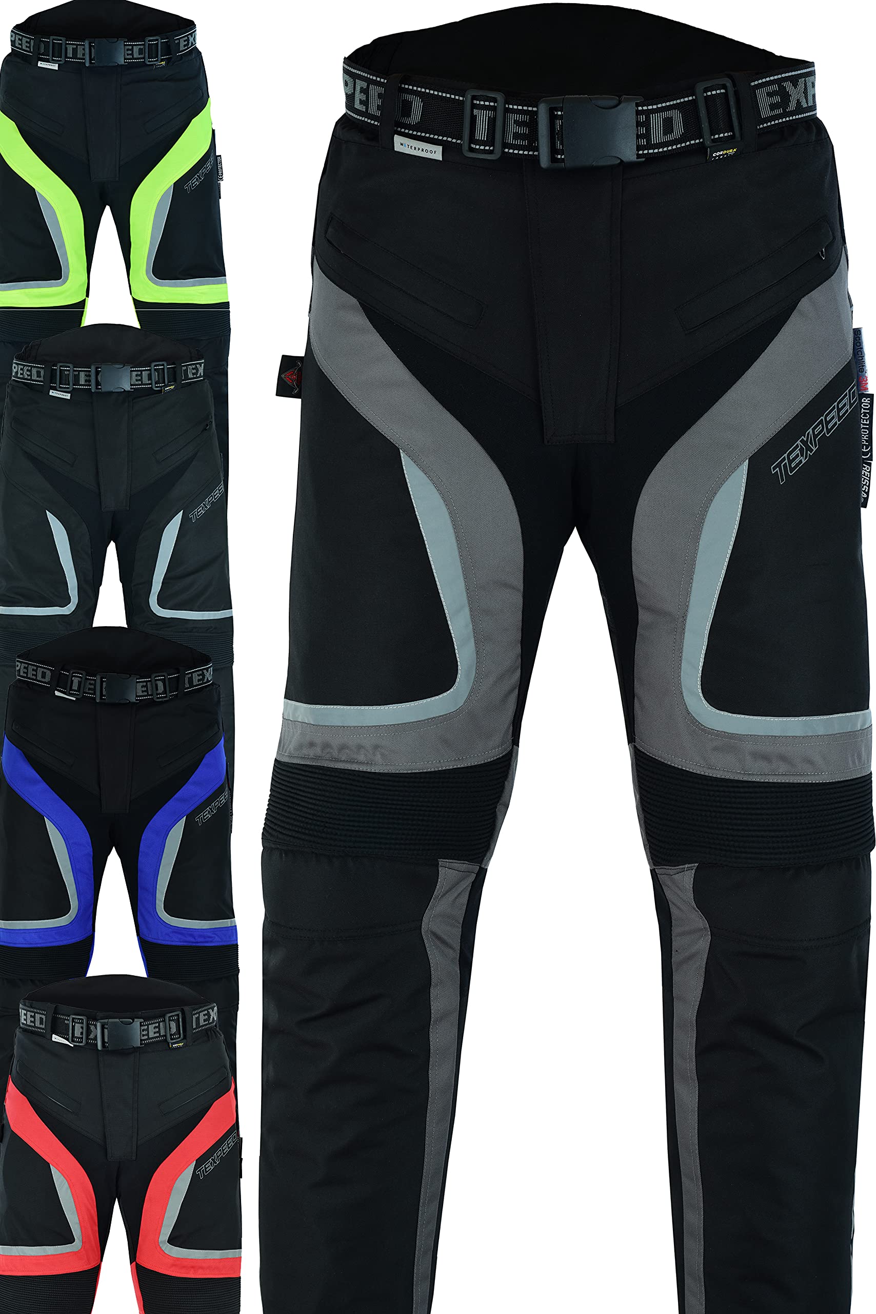 Texpeed Pantalon Moto Homme Homologué - Hiver/été Cordura Imperméable - Avec Armure CE Protection (EN 1621-1) Gris - XL Taille/Longue Jambe