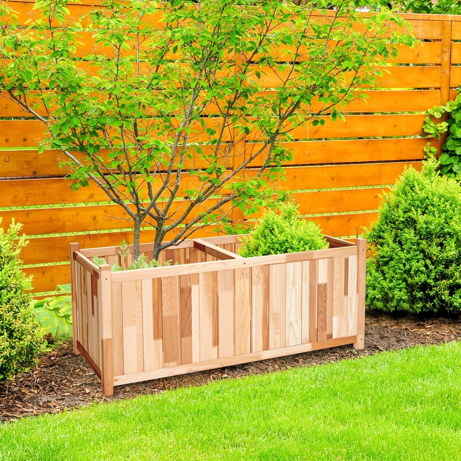 Jumbl, Cedar Wood Planter Box, Canadian Cedar Wood Planter for Growing Fresh Herbs, Vegetables, Flowers, Succulents - 20x48x20”