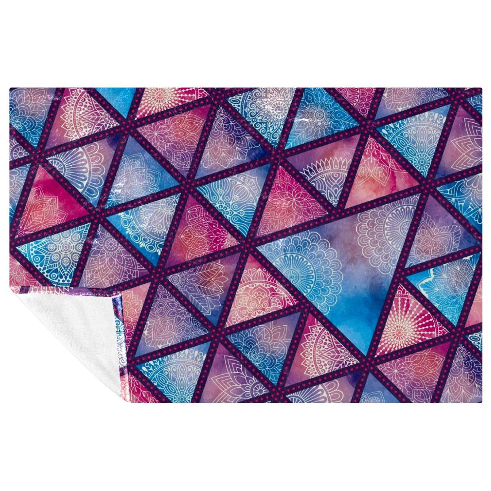 Couverture douce pour lit et canapé motif floral bleu rose 150x100