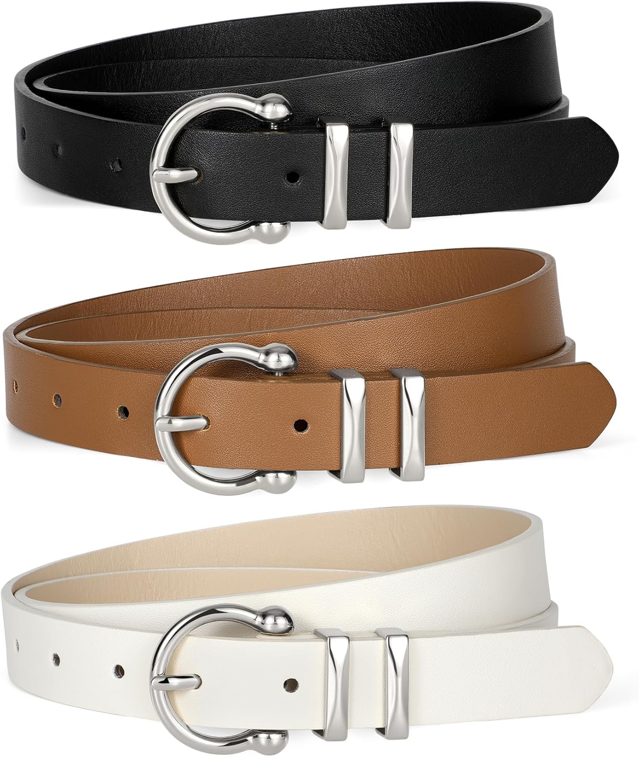 KASBAH 3 Pack Women's Leather Belts For Jeans Dresses Ladies Belt For Pants With Gold Buckle Casual Work Wear Belt