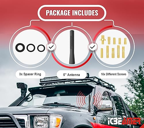 Miniatura 42 de ICBEAMER - Antena corta de radio de automóvil de 3 pulgadas, de fibra de carbono y aluminio, negro mate, ajuste universal, radio AM/FM, bobina