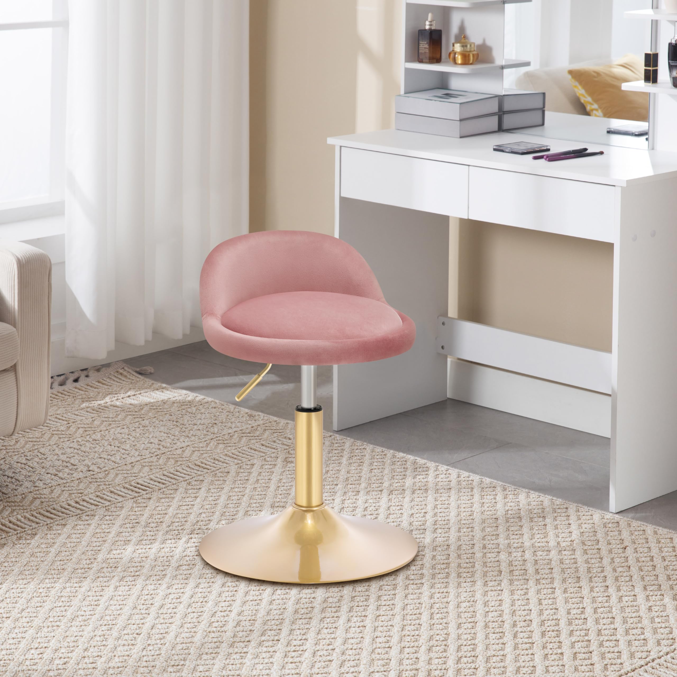 WOLTU Tabouret de Coiffeuse, Tabouret Pivotant Réglable en Hauteur 42,5-60 cm, en Velours, pour Salle à Manger, Cuisine, Salon, Chambre à Coucher,Bureau,Rose,BH425rs-1