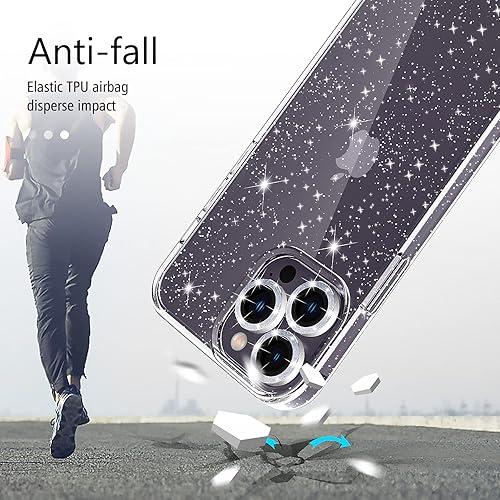 Miniatura 4 de Diseño de funda con purpurina para iPhone 14 Pro Max con 2 unidades protector de pantalla y paquete de 3 protector de lente de cámara, funda de