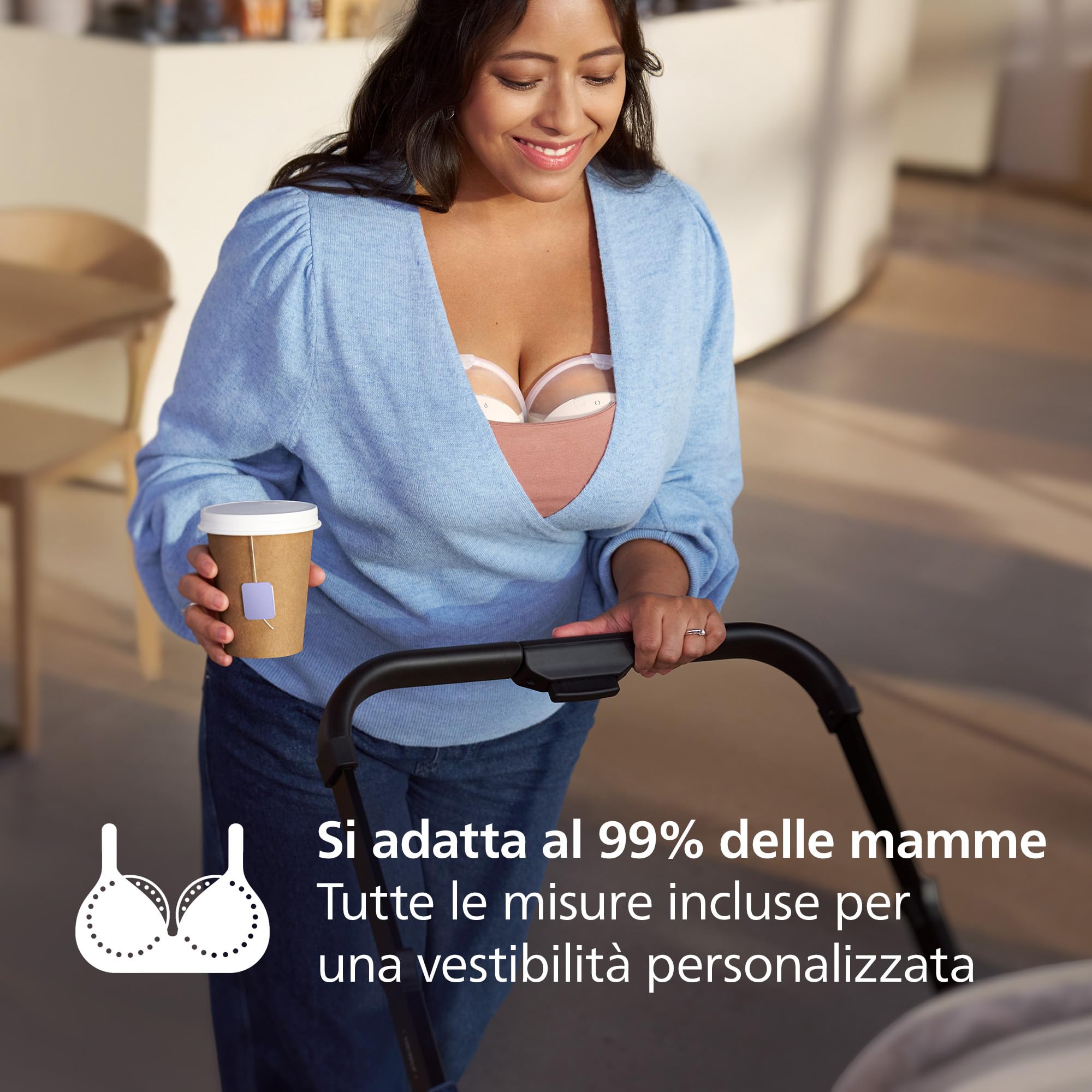 Philips Avent Natural Care Tiralatte elettrico doppio indossabile a mani libere – Riproduce il ritmo di suzione del bambino, coppa SkinSense, potenza di livello ospedaliero, SCD596/21