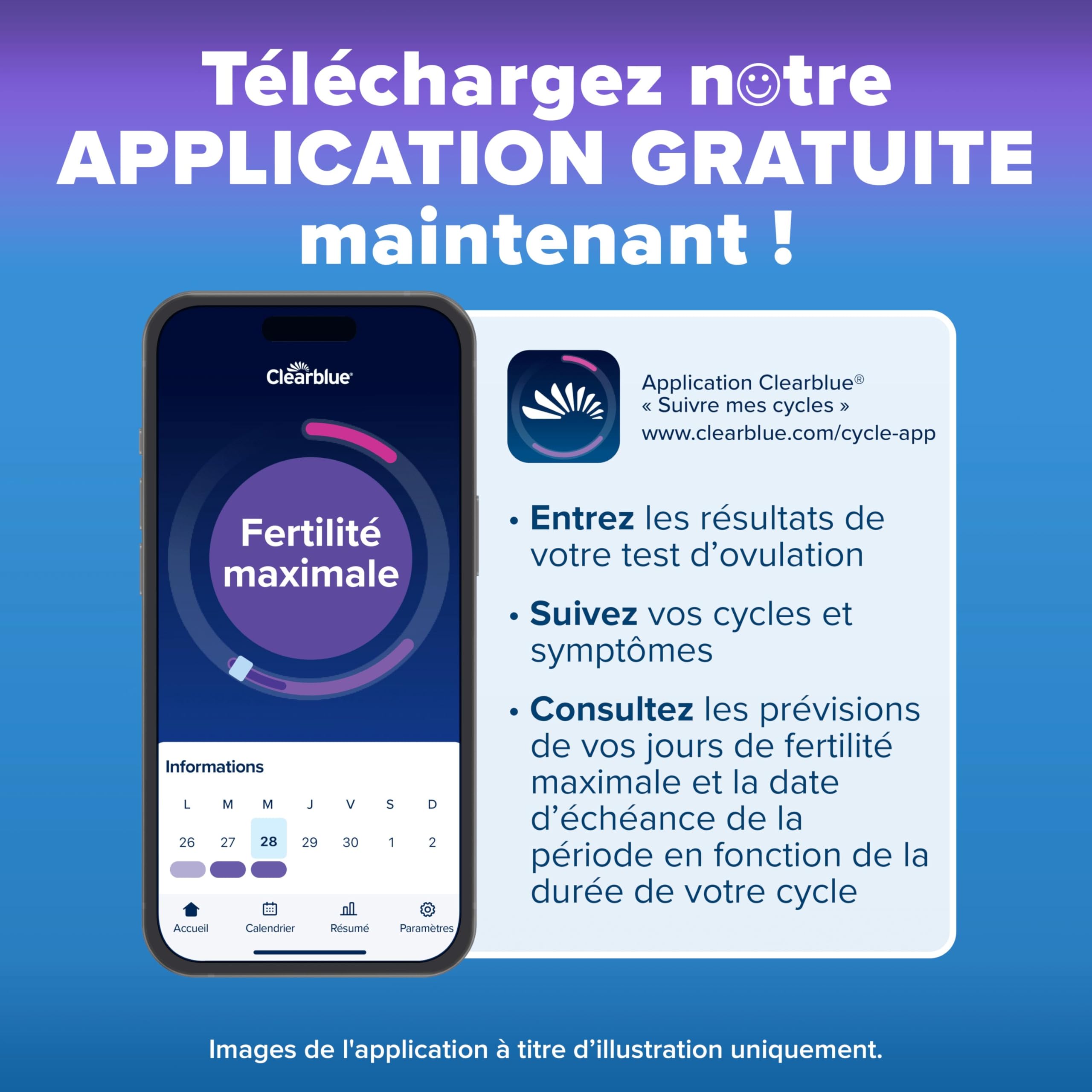 Clearblue Test d'Ovulation Digital Avancé, 1 Appareil et 30 Tests, Identifie 4+ jours fertiles