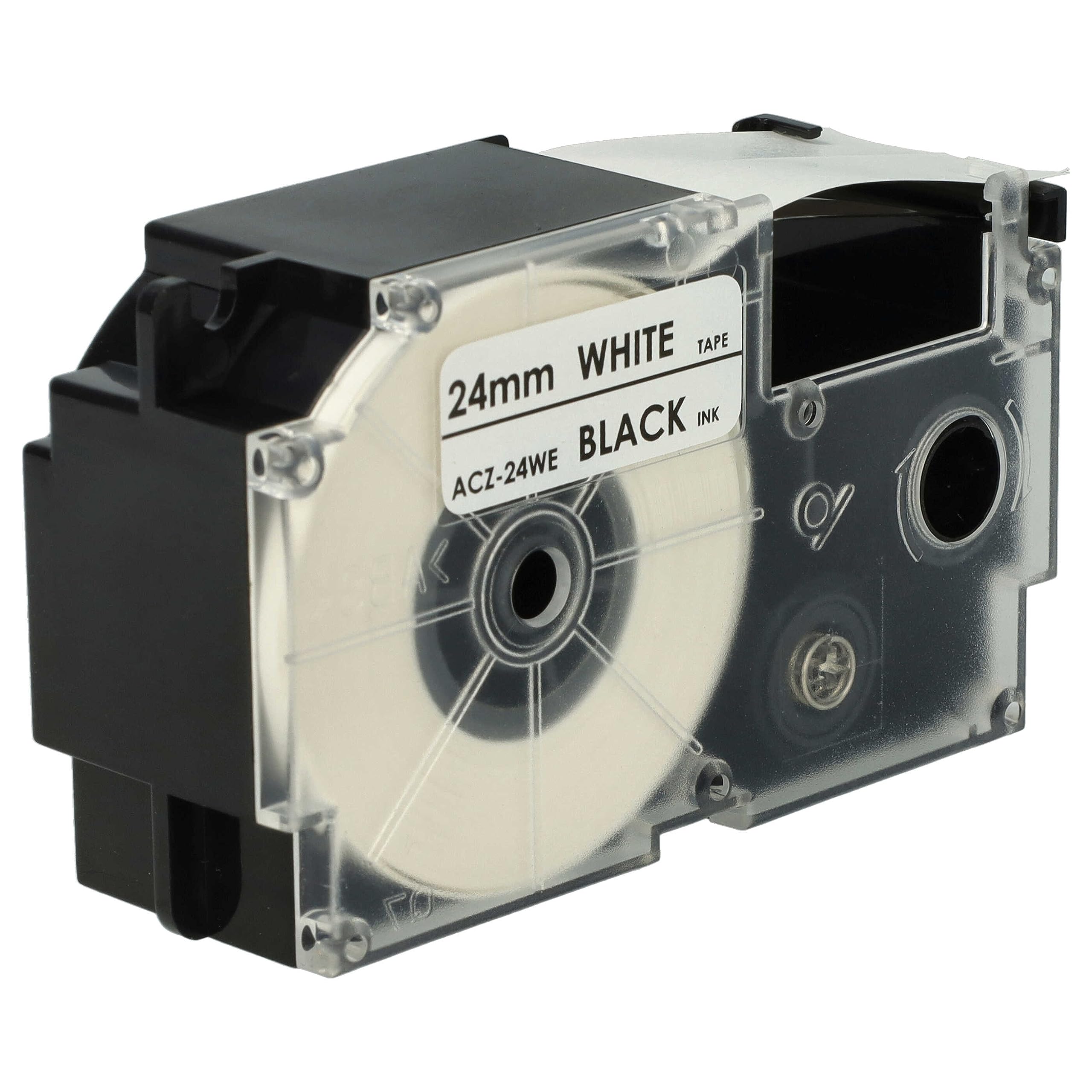 vhbw 50 x taśma do etykiet, kompatybilna z drukarką etykiet Casio KL-820, KL-7400, KL-200E, KL-8100, KL-8200, CW-L300, 24 mm, czarno-biała