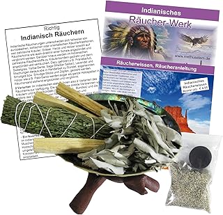 11-TLG Smudge Kit Räucherset Abalone Räuchermuschel (13-16cm) & Ständer + Palo Santo Sticks + Zeder + Sage Salbei zum Räuc...
