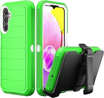 Phone Case for Samsung Galaxy A24 4G 2023 Case with Belt Clip & Kickstand, Heavy Duty Rugged Full Body Protective Case Cover for Samsung A24 4G Phone Green+White
