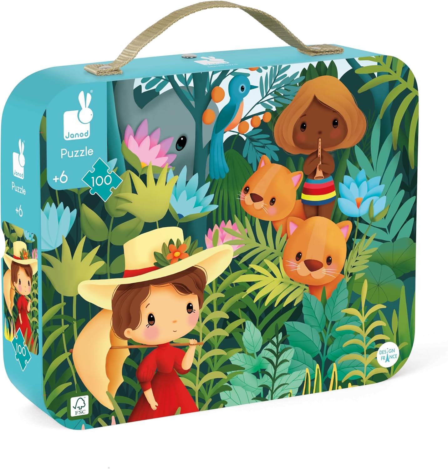Janod - Rosseauのインスピレーションを得たスーツケースパズル 100ピース - トラベルエンターテイメント - ポータ