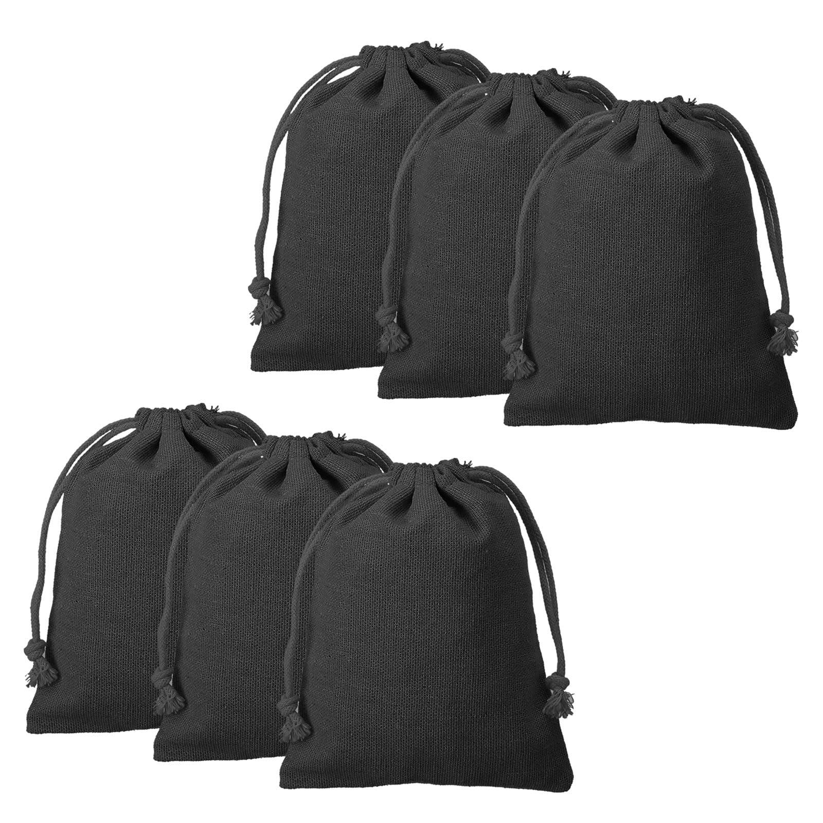 sourcing map 12pcs Cotton Storage Bags 4.7" x 5.9" Canvas Drawstring Bags Reusable Packing Storage Muslin Bags with Drawstring for Fruit Onion Clothes Shopping Home Supplies, Black