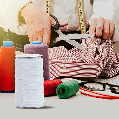 Miniatura 26 de Banda elástica plana para costura, 1/4 de pulgada, 50 yardas de alta elasticidad, cuerda elástica blanca, carrete elástico de punto para coser Blanco