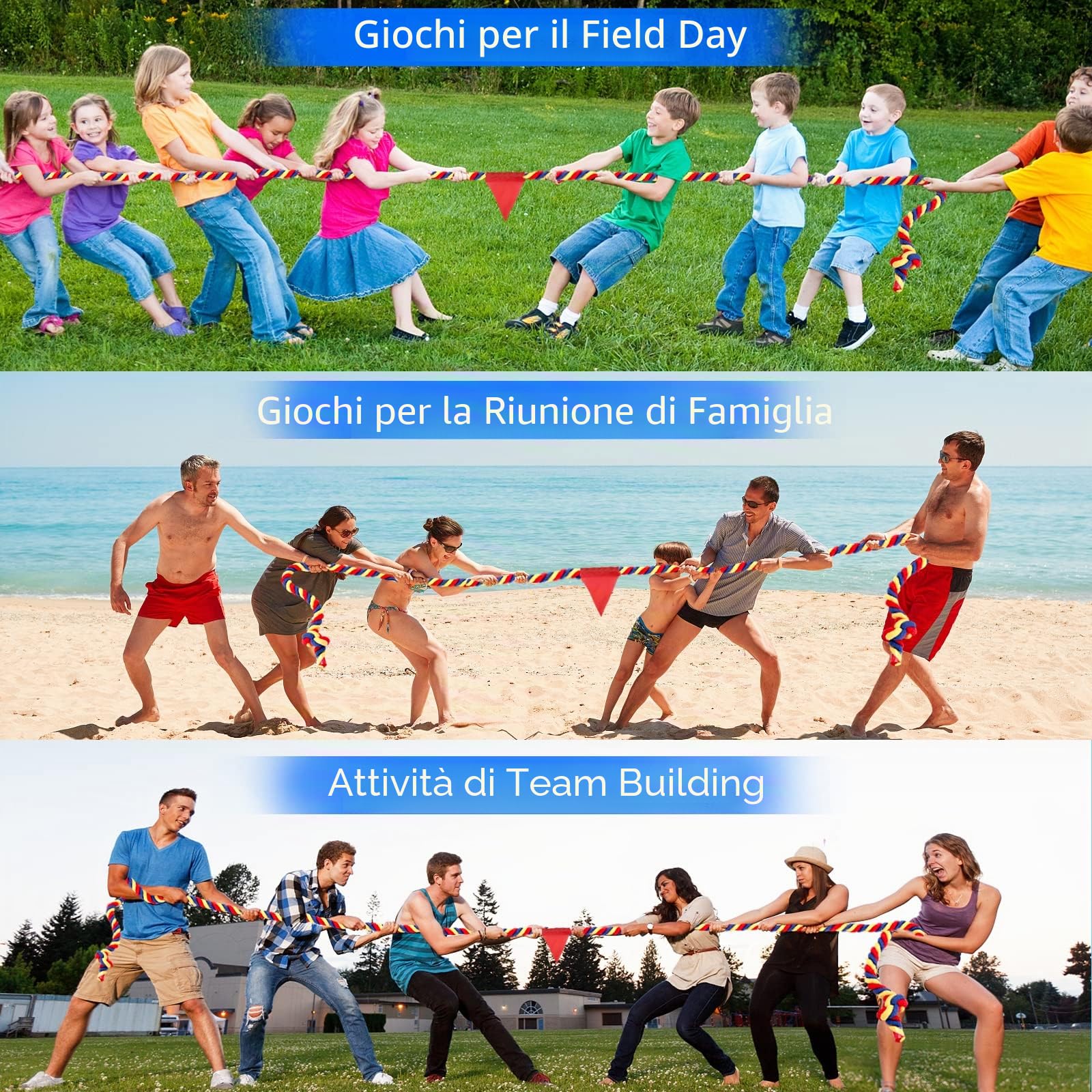 Tiro alla fune da 18 m, giochi all'aperto da cortile per bambini e adulti, per feste di compleanno, riunioni di famiglia, giochi di carnevale, giochi all'aperto in cortile, giochi divertenti per