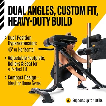 PowerTec Fitness Dual Hyperextension - Crunch Exercise Bench for Home Gym, Black - Multipurpose Back Extension Machine to Strengthen Core, Back, Glutes, Abs - Premium Strength Training Equipment