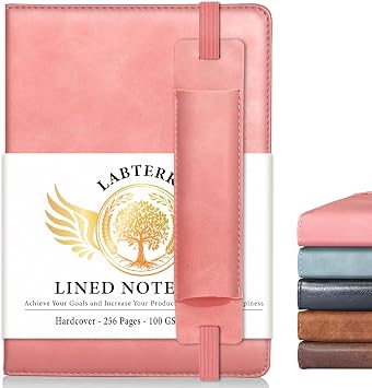 Lined Journal Notebook for Women Men, 256 Pages, Medium 5.7 in x 8.3 in - 100 GSM Thick Paper Hardcover Leather Journals for Writing, Work, School, Note Taking, Diary Notepad,Pink