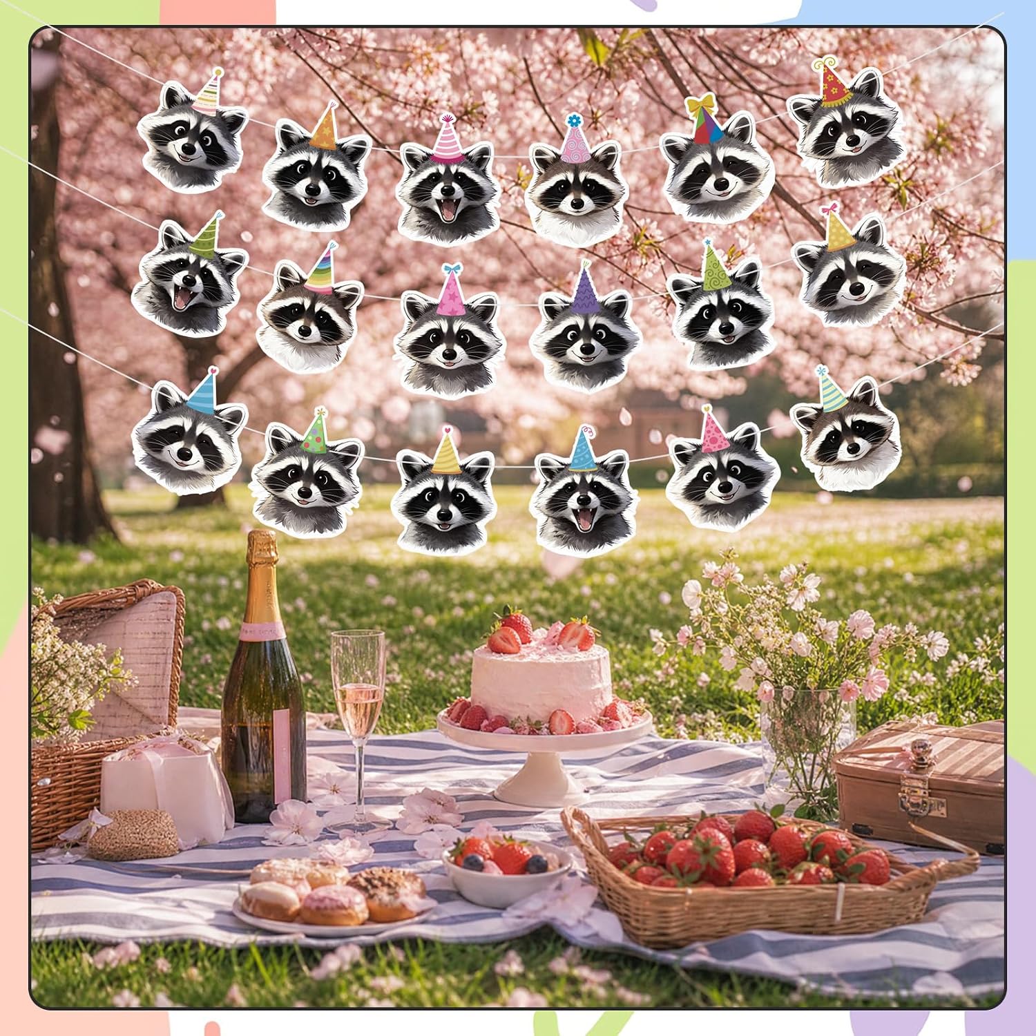 3Pcs Raccoon Woodland Baby Shower Birthday Party Decorations Banner, Pre-Strung Garland Raccoons Party Decorations, Woodland Animal Baby Shower Supplies, Funny Raccoon Decor for Kids image 5