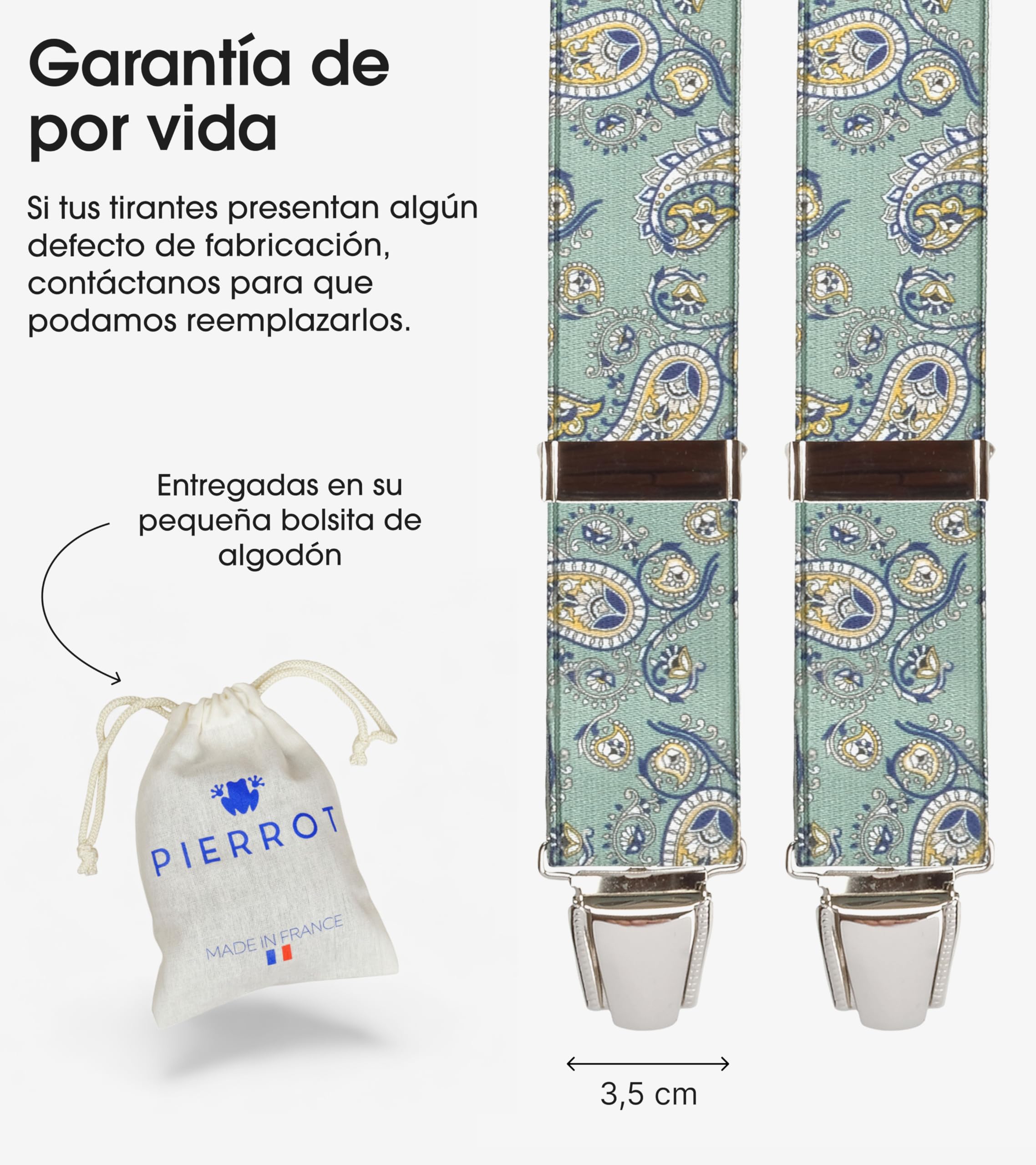 PIERROT Tirantes Premium para Hombre - Elástico Reforzado y Clips Extra Fuerte - Garantía de por vida - Tirantes para Pantalones - Una Talla Para Todos