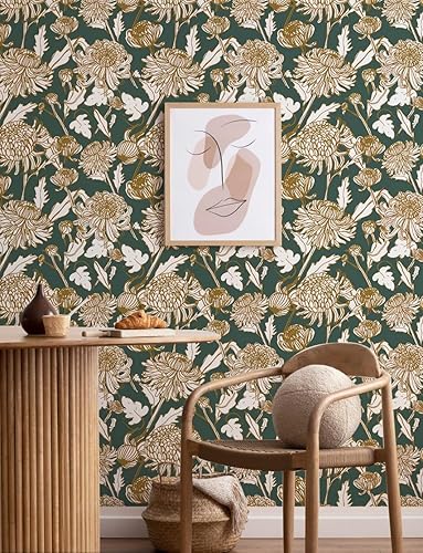 Miniatura 8 de Papel tapiz autoadhesivo para despegar y pegar, papel tapiz vintage de 16.1 x 78.7 pulgadas, papel tapiz floral extraíble bohemio autoadhesivo para