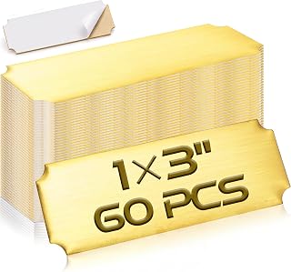 60 Pcs Stainless Steel Blank Name Plates, Self-Adhesive, Gold, 1" X 3"