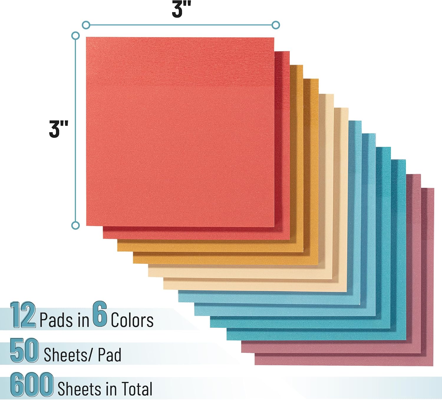 Mr. Pen- Sticky Notes, 3"x3", 12 Pads, 600 Sheets, Vintage and Retro Colors image 2