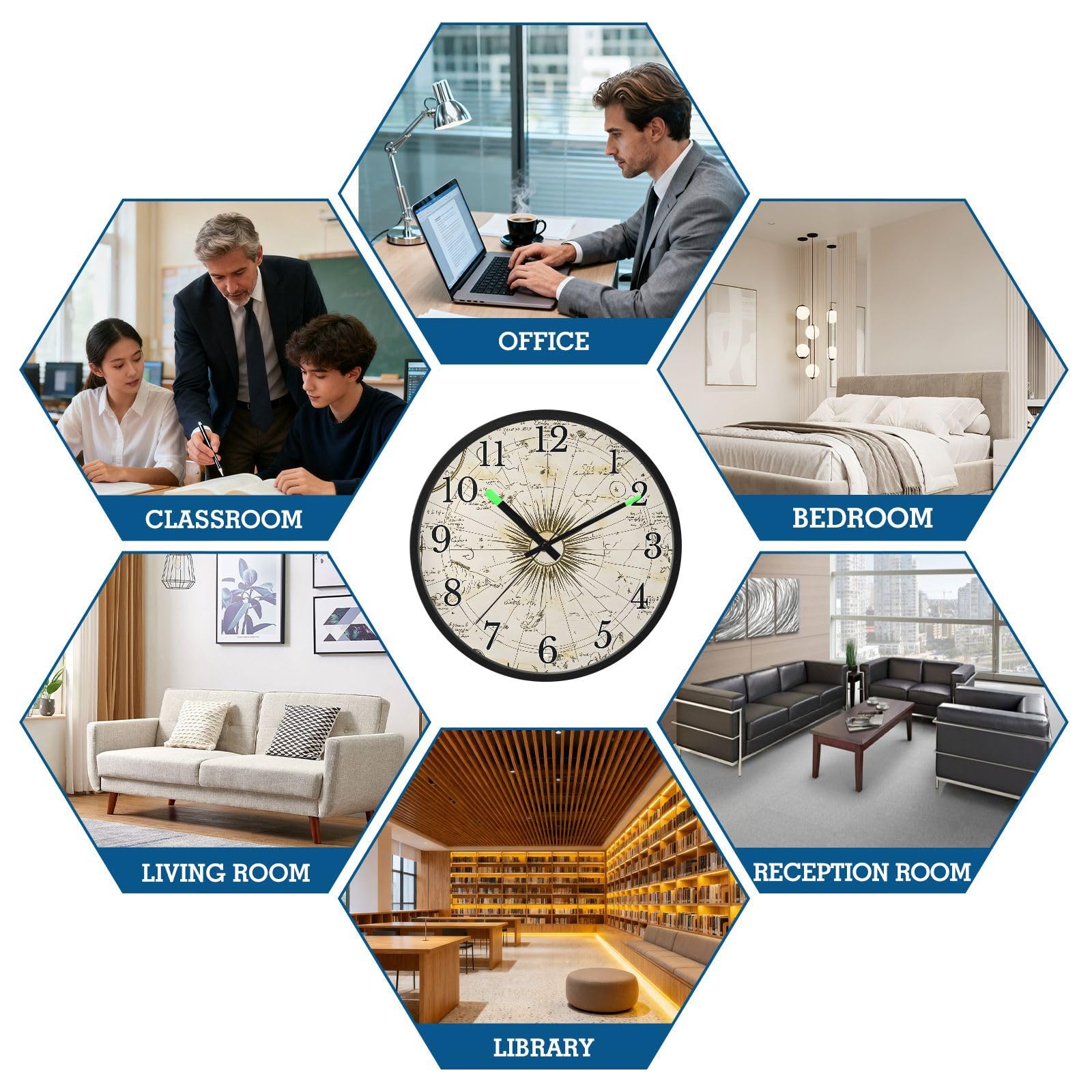 Mnsruu Reloj de pared con diagrama de galaxia solar, reloj luminoso para dormitorio, funciona con pilas, reloj silencioso que brilla en la oscuridad, para sala de estar, cocina, 12 pulgadas