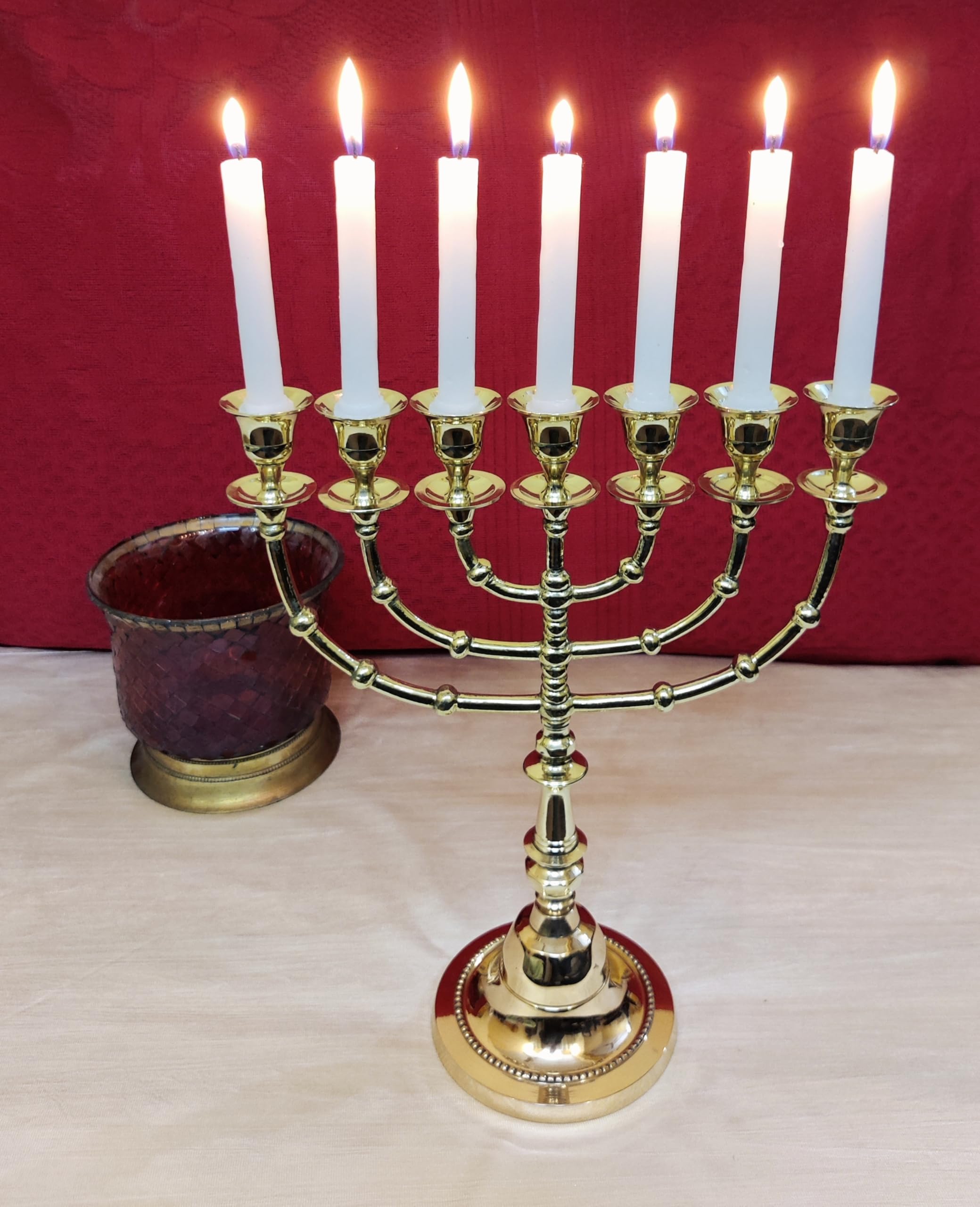 Buy RM Metals Pure Brass Menorah Candle Holder | 7-Branched
