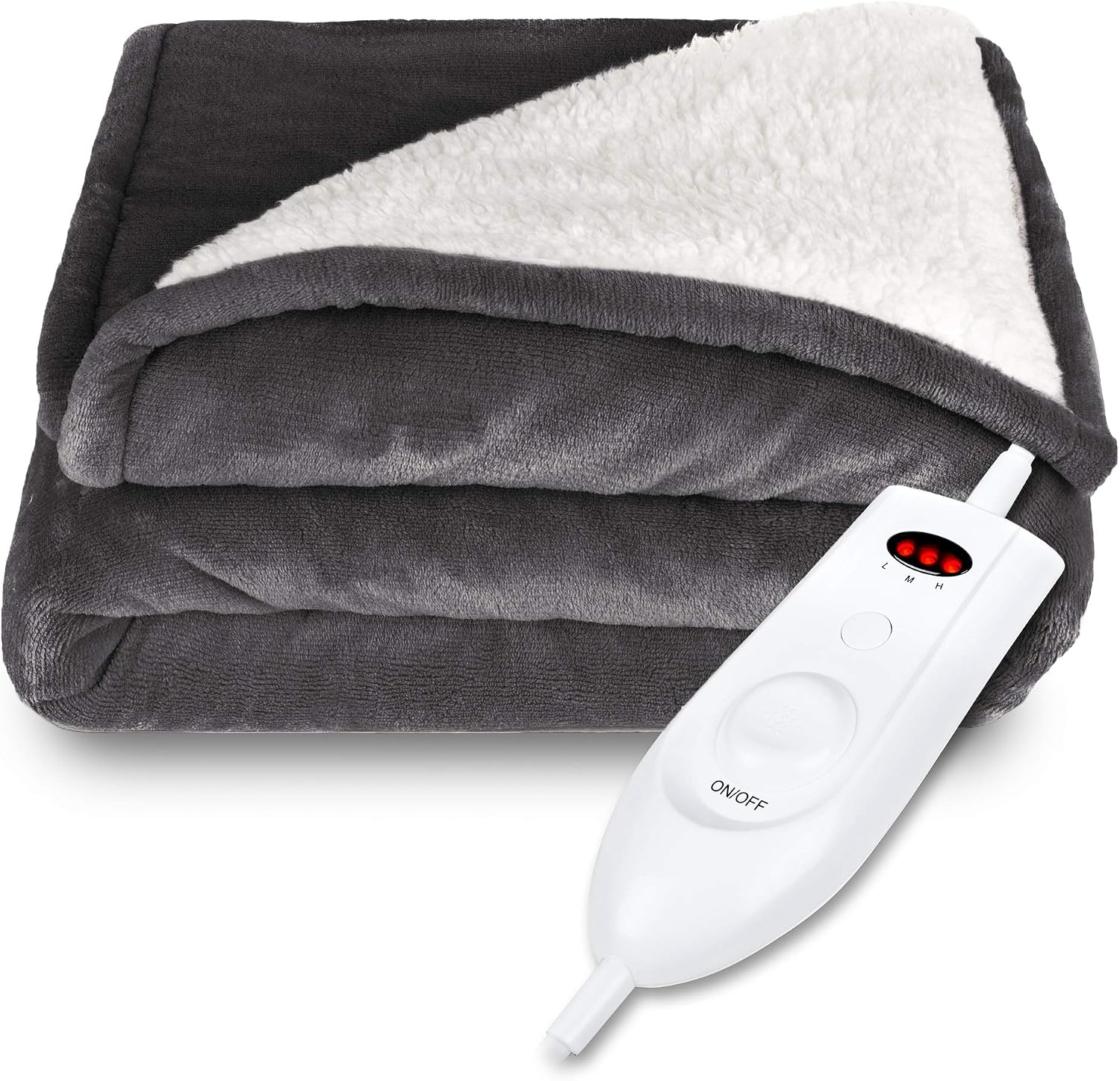 Best Choice Products Electric Heated Reversible Sherpa Blanket, 50x60in, Ultra Soft Plush Microfiber w/ 3 Heat Levels, Fast Heating, Auto Shut Off - Gray