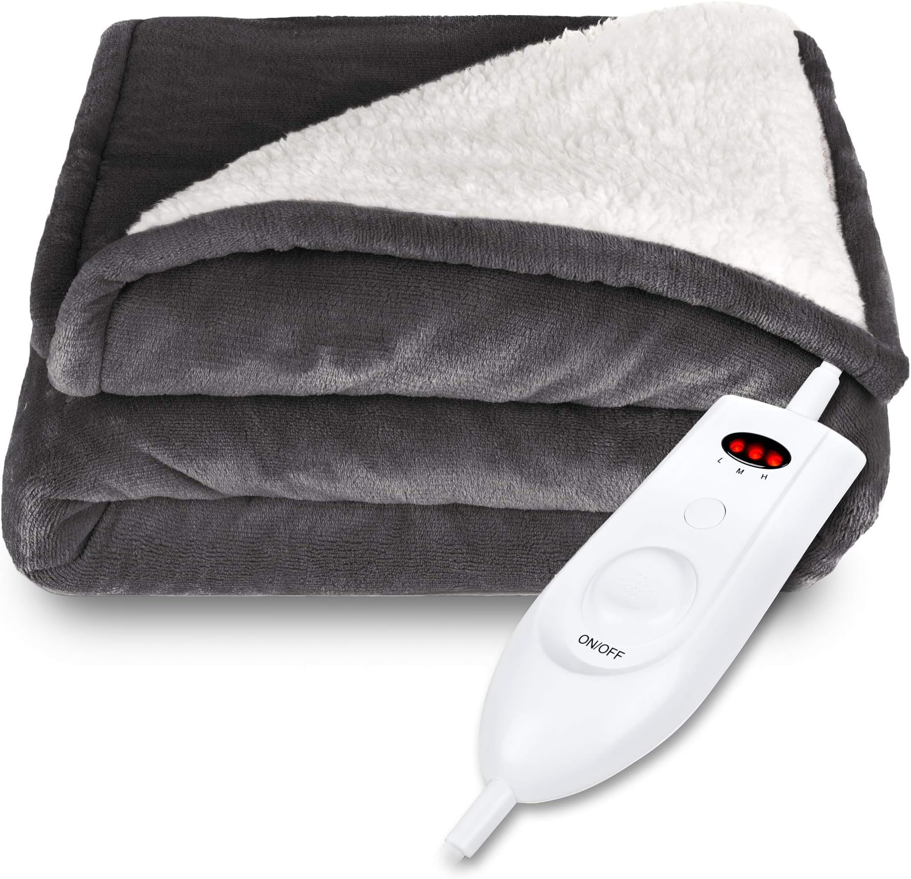 Best Choice Products Electric Heated Reversible Sherpa Blanket, 50x60in, Ultra Soft Plush Microfiber w/ 3 Heat Levels, Fast Heating, Auto Shut Off - Gray