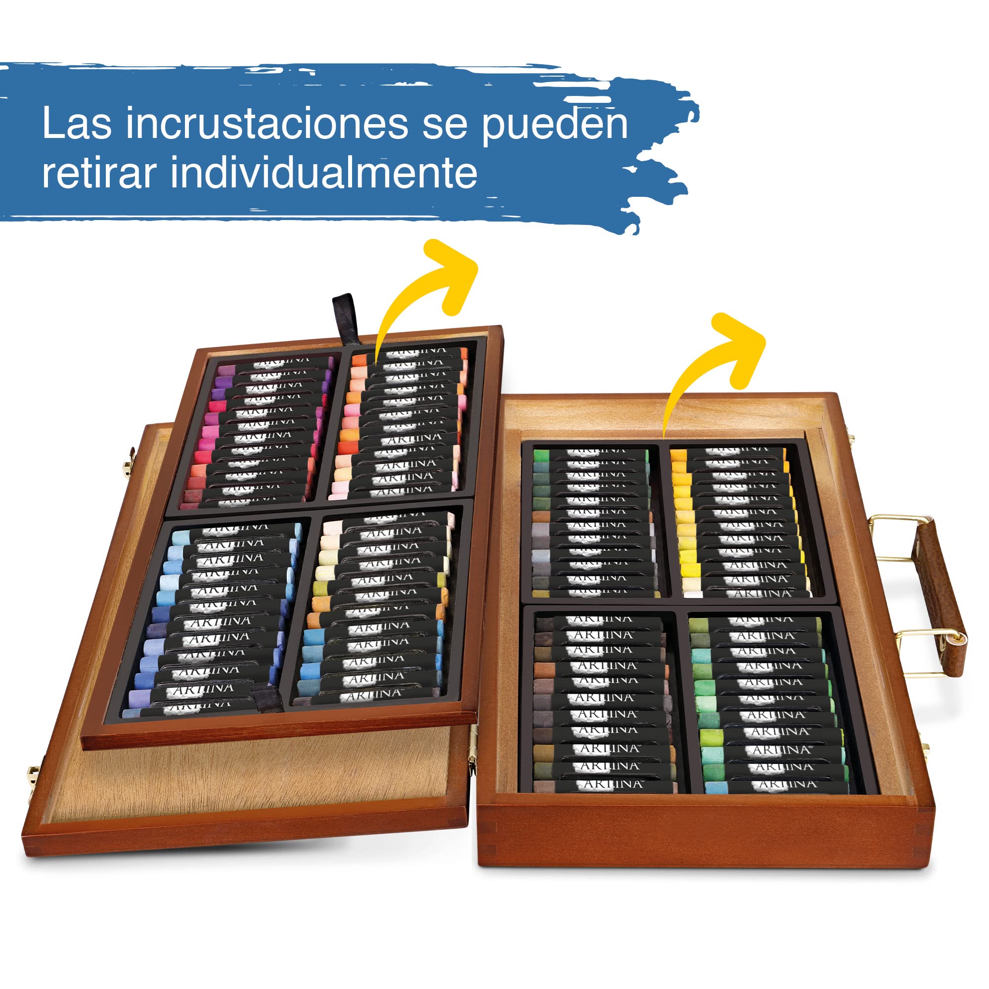 Artina Set de tizas de pastel Pastilo – Set de 96 tizas para artistas con tonos de color excelentes – Maletín de arte con certificación FSC Crayones blandos para pintar