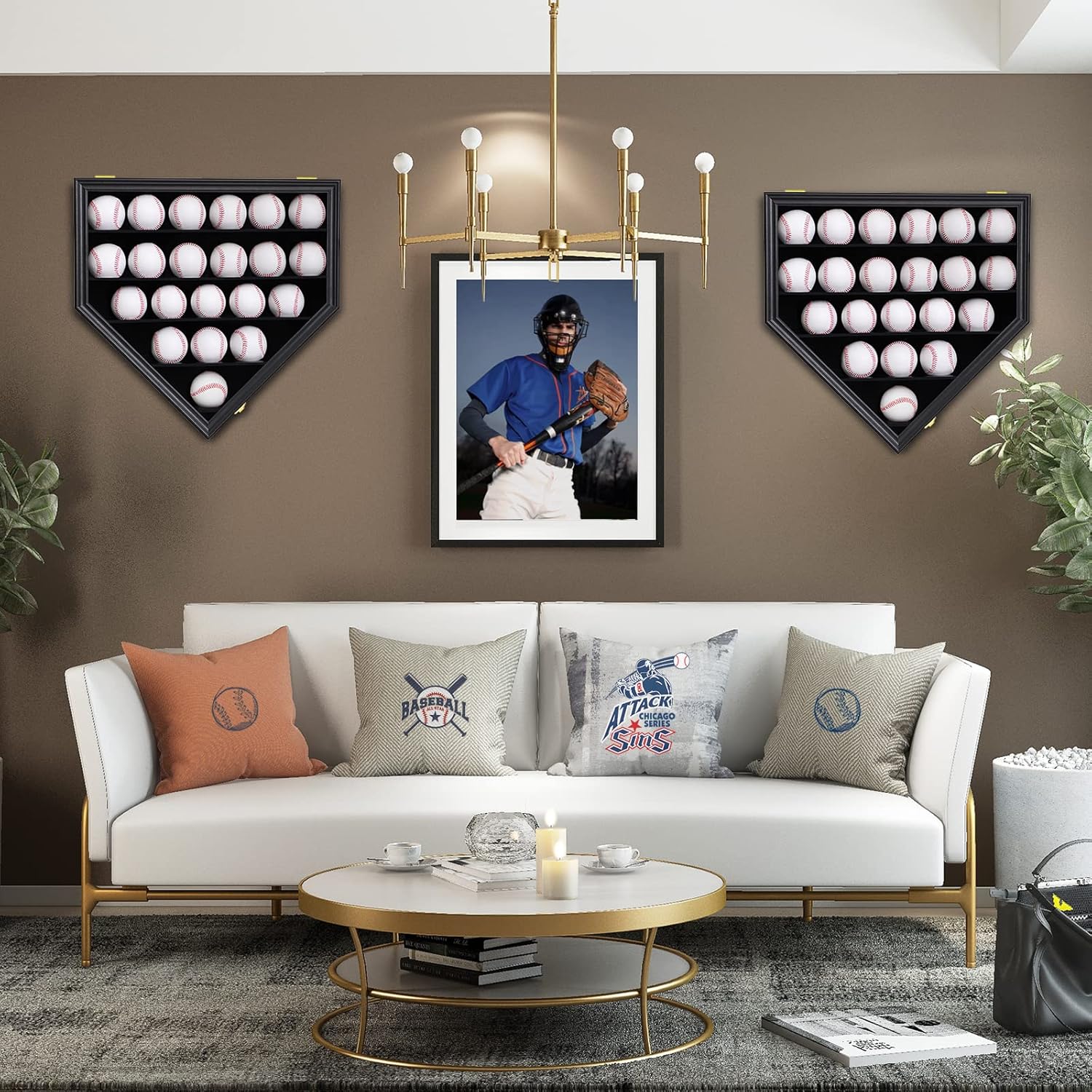 21 Baseball Display Case Wall Mount - UV Protection Lockable Shadow Box with Clear Acrylic Door | Wood Showcase Cabinet for Collectible Balls (Black)