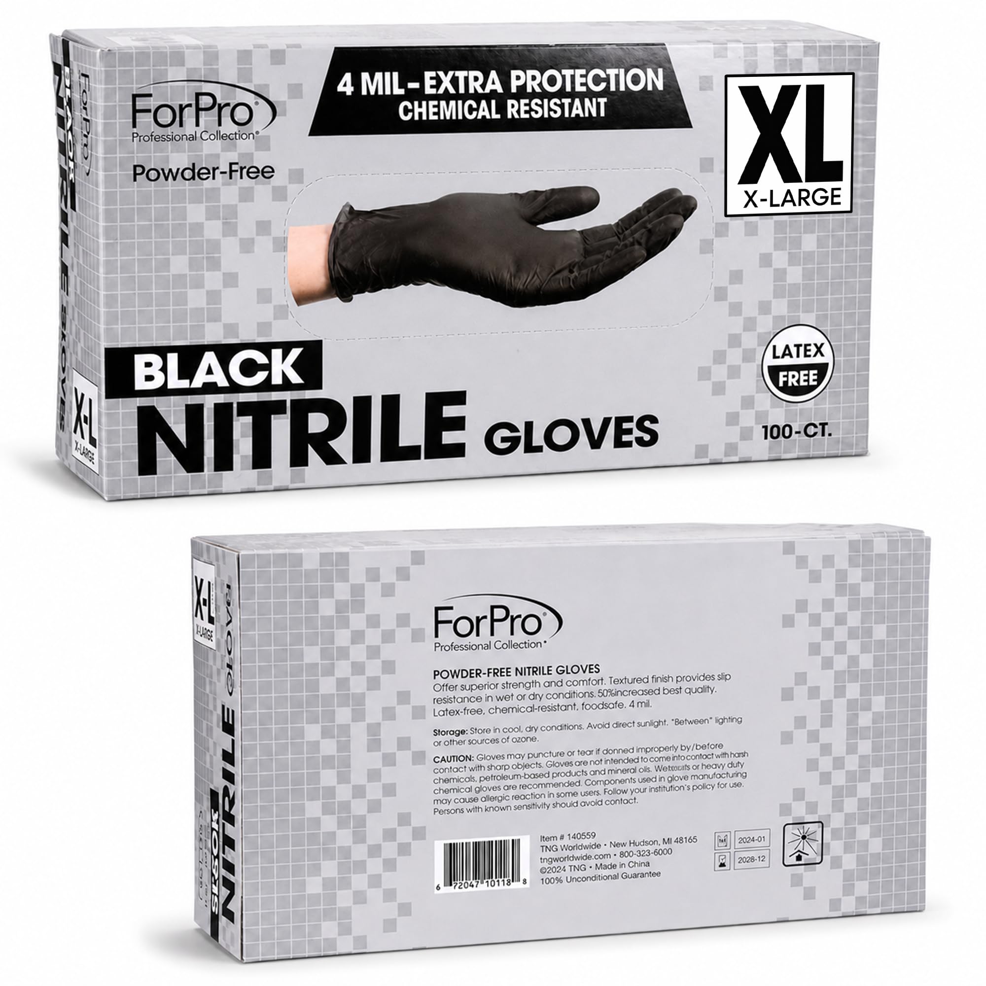 ForPro Professional Collection Einweg-Nitrilhandschuhe, chemikalienbeständig, puderfrei, latexfrei, unsteril, lebensmittelecht, 4 mil, schwarz, Größe XL, 1000 Stück