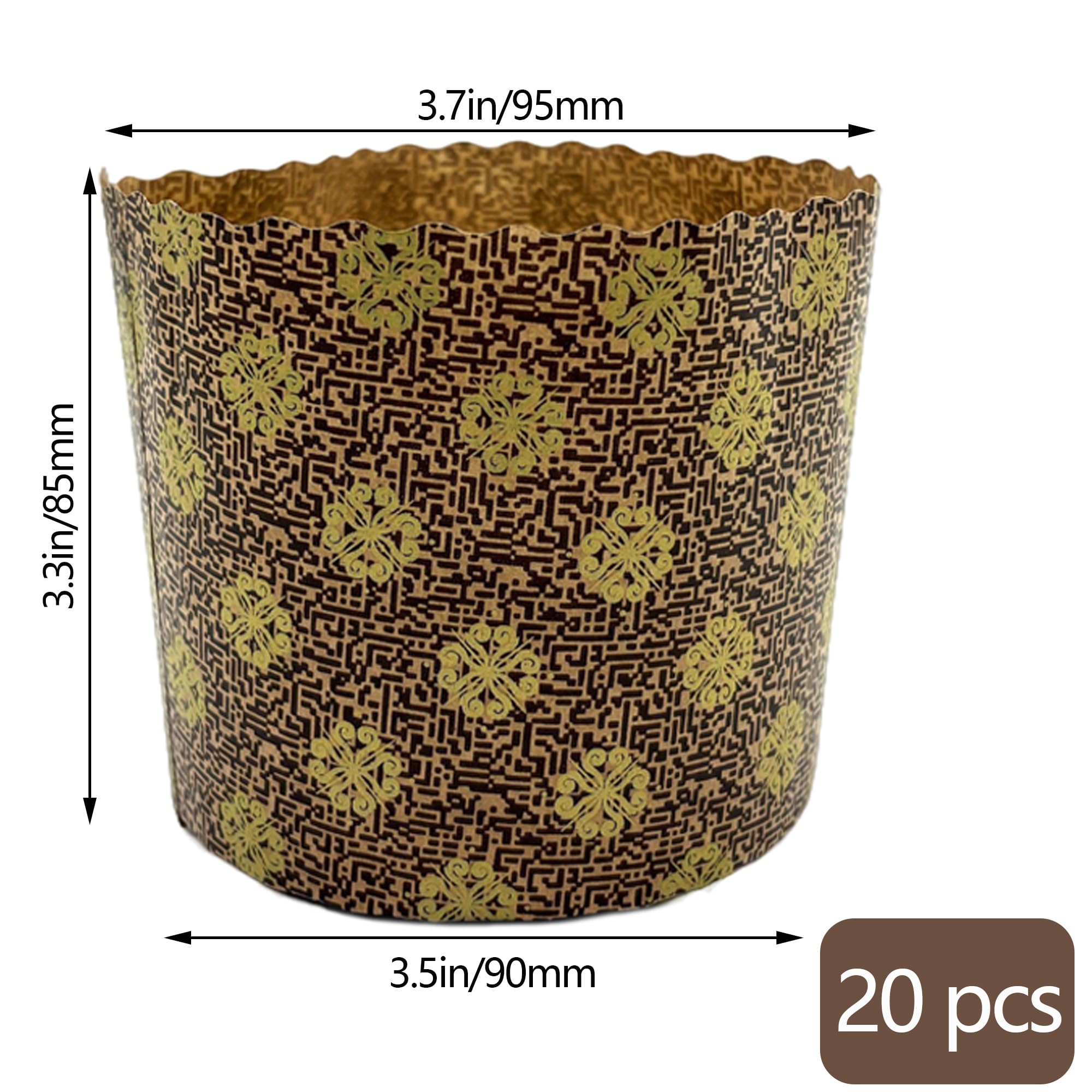 DHER 20 pcs Molde de papel para panettone Formas culinarias para pastel Panettone resistente a altas temperaturas Taza de papel para pan de Navidad (Dorado, 90 * 85 mm)