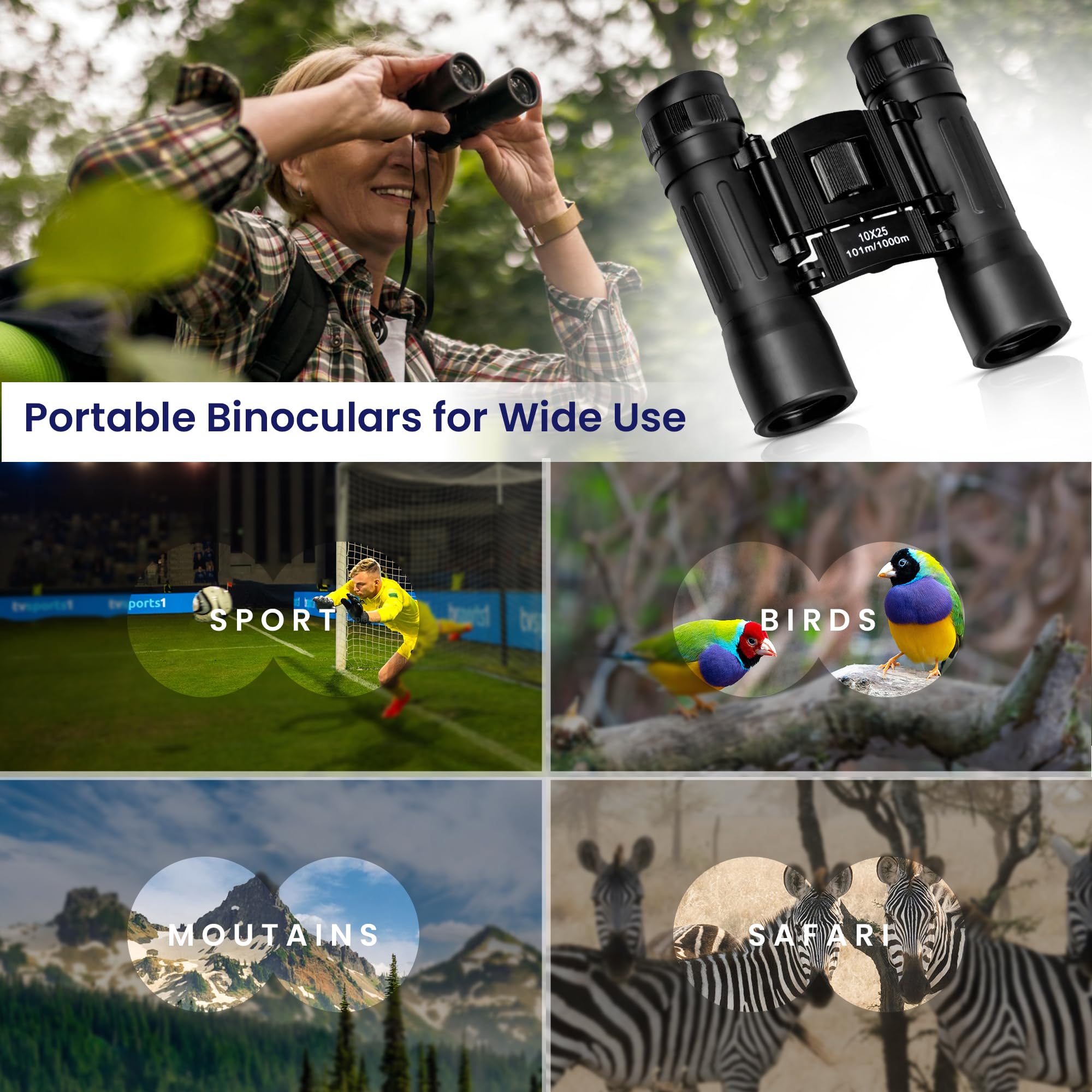 TrekTonic - Binoculares compactos de alta potencia de 10 x 25 para adultos y niños, portátiles con correa para el cuello, observación de aves, actividades al aire libre 2