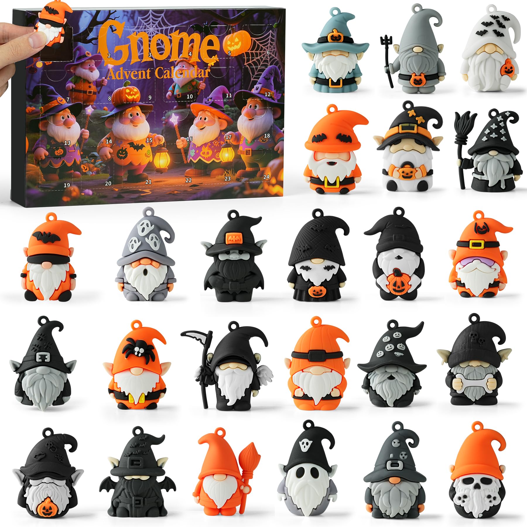 Calendario de Adviento de gnomo 2026, calendario de Adviento de cuenta regresiva de Halloween, calendario de Adviento, con 24 figuras coleccionables de gnomo, calendarios de Adviento de Halloween