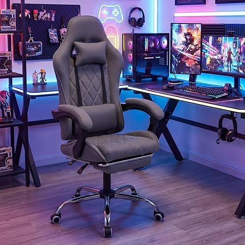 Miniatura 9 de Giantex Silla para juegos, Silla de computadora de altura ajustable con reposacabezas, soporte lumbar, reposabrazos de acoplamiento, respaldo