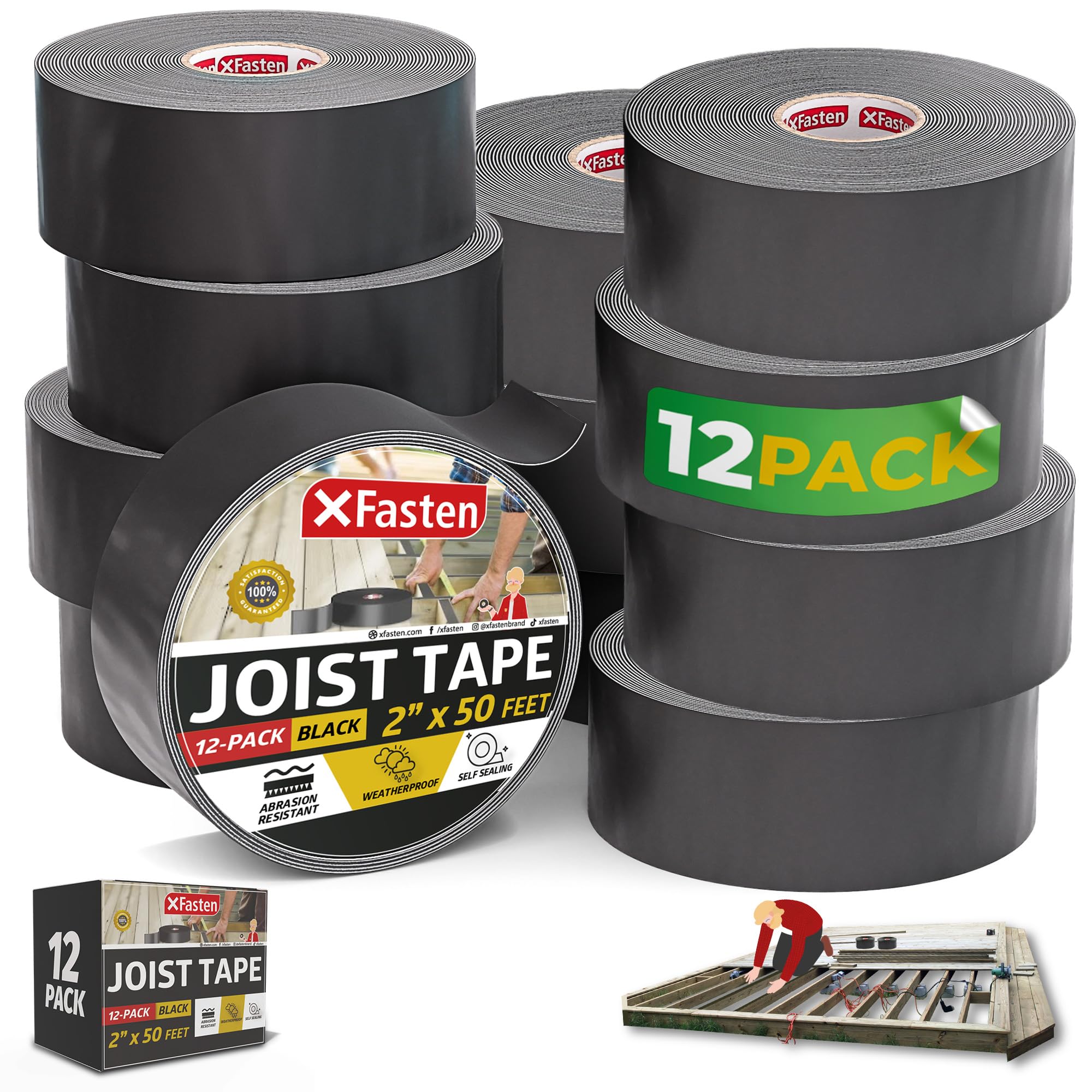 Butyl Joist Tape 50mm x 5m, Deck Knipperende Butyl Sealant voor Decking Subframe, Waterdichte Anti-Corrosie Weerbestendig voor Houten Dakdekken Balken, 6 Rolls